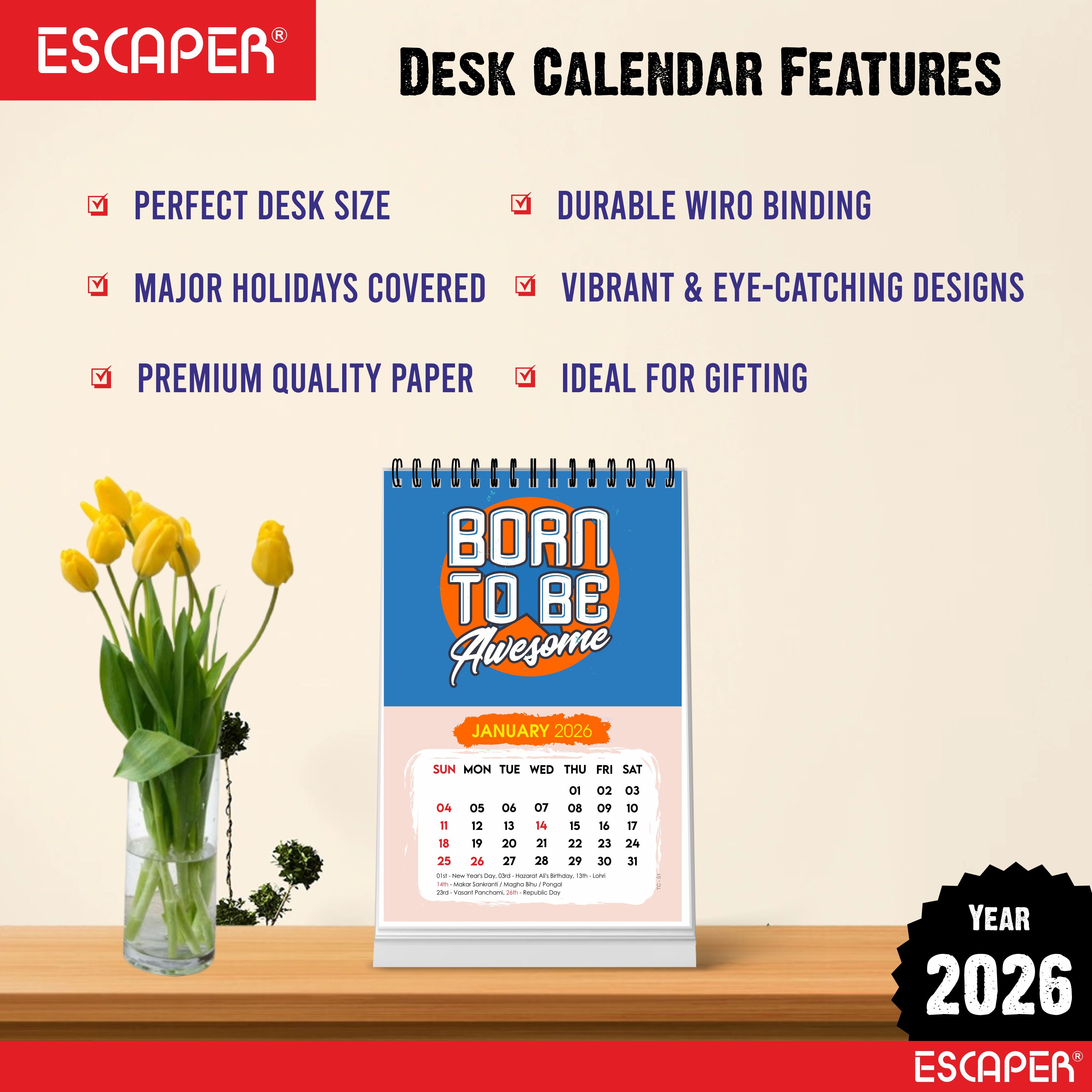 Awesome Motivational Desk Calendar 2026 with Quotes, A5 Size (5.75" x 8.5") Table Calendar for Office, Study, or Home, New Year Calendar 2026 for Gifting, Cute Desk Accessory