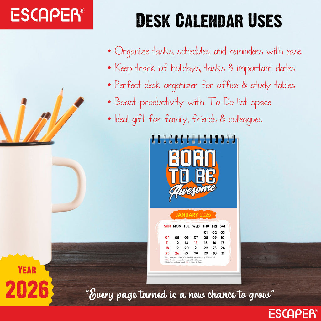 Awesome Motivational Desk Calendar 2026 with Quotes, A5 Size (5.75" x 8.5") Table Calendar for Office, Study, or Home, New Year Calendar 2026 for Gifting, Cute Desk Accessory