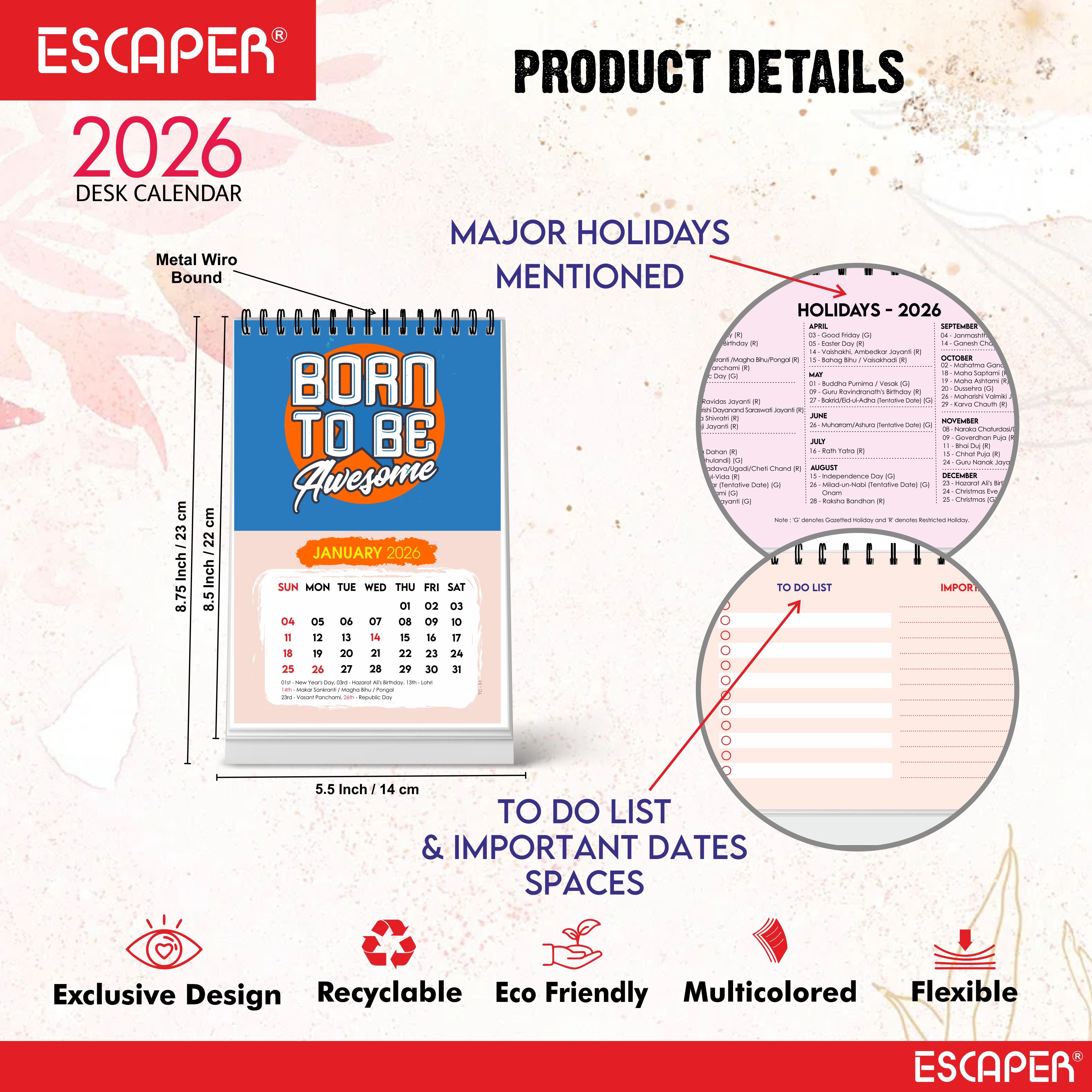 Awesome Motivational Desk Calendar 2026 with Quotes, A5 Size (5.75" x 8.5") Table Calendar for Office, Study, or Home, New Year Calendar 2026 for Gifting, Cute Desk Accessory