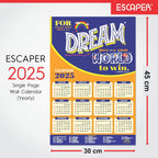 Motivational New Year Wall Calendar 2025 (45x30 cm), Indian Holidays Mentioned, Hanging for Home & Office Use