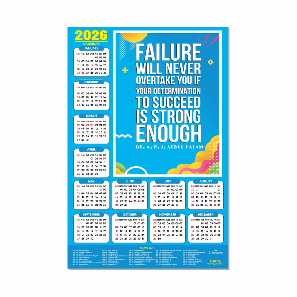 Motivational New Year Wall Calendar 2026 (45x30 cm), Laminated 300 GSM Paper, Inspirational Quotes Wall Calendar 2026, Ideal for Home & Office Decor, Study Room, Wall Art