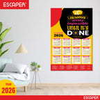 Inspirational New Year Wall Calendar 2026 (45x30 cm) Laminated, 300 GSM Paper, Self Adhesive Back, Motivational Wall Art For Home & Office Decor, Study Room