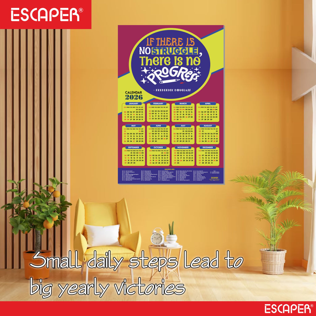 Motivational New Year Wall Calendar 2026 (45x30 cm) Laminated, 300 GSM Paper, Self Adhesive Back, Inspirational Quotes Wall Art For Home & Office Decor, Study Room