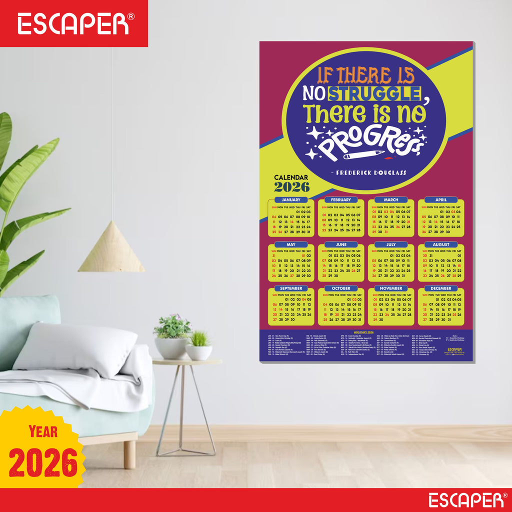 Motivational New Year Wall Calendar 2026 (45x30 cm) Laminated, 300 GSM Paper, Self Adhesive Back, Inspirational Quotes Wall Art For Home & Office Decor, Study Room