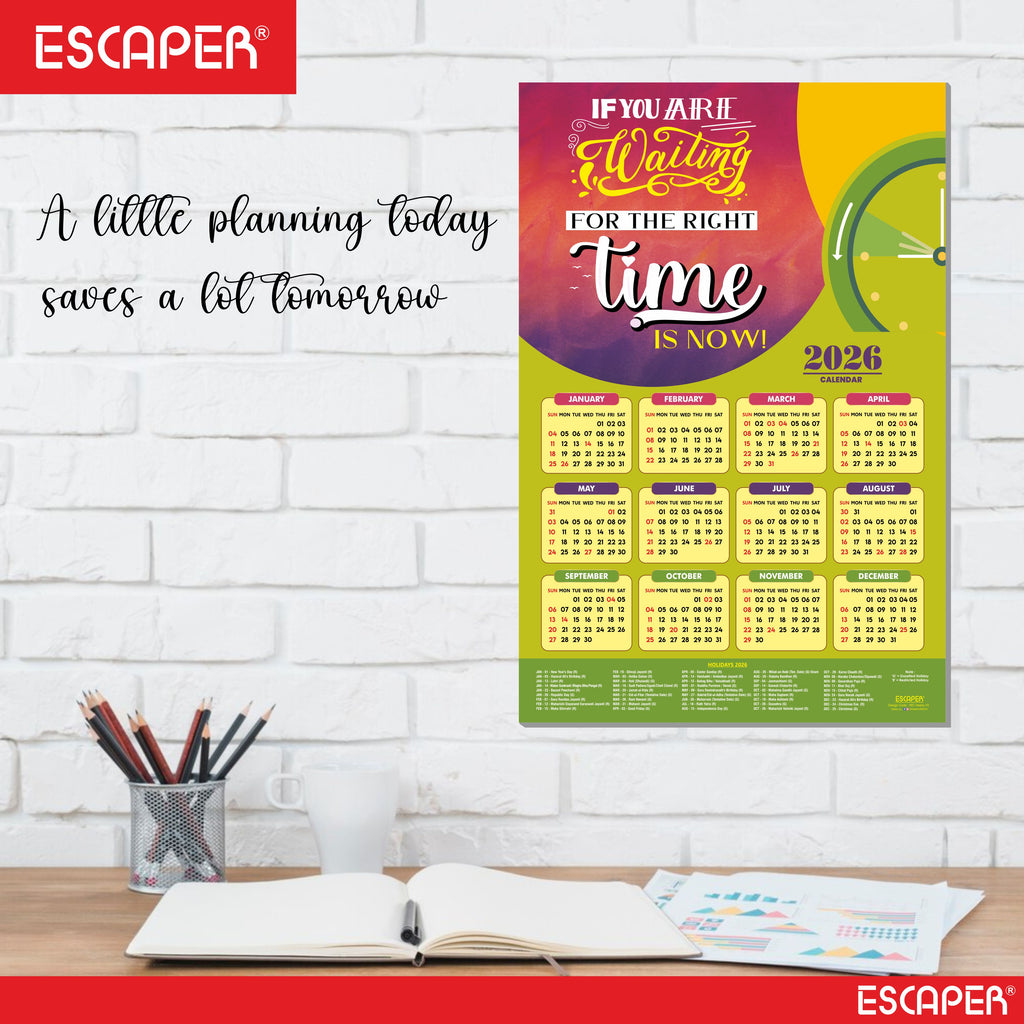 Motivational New Year Wall Calendar 2026 (45x30 cm) Laminated, 300 GSM Paper, Self Adhesive Back, Inspirational Quotes Wall Art For Home & Office Decor, Study Room