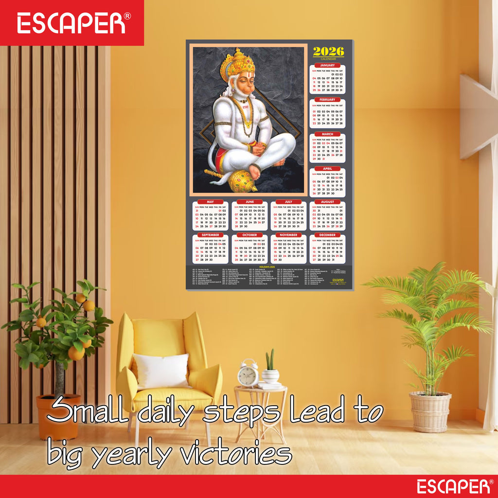 Lord Hanuman Wall Calendar 2026 hanging (45 x 30 cm), Bajrangbali hanging, Hanuman Ji, Religious, Hindu God Wall Calendar 2026, New Year Calendar