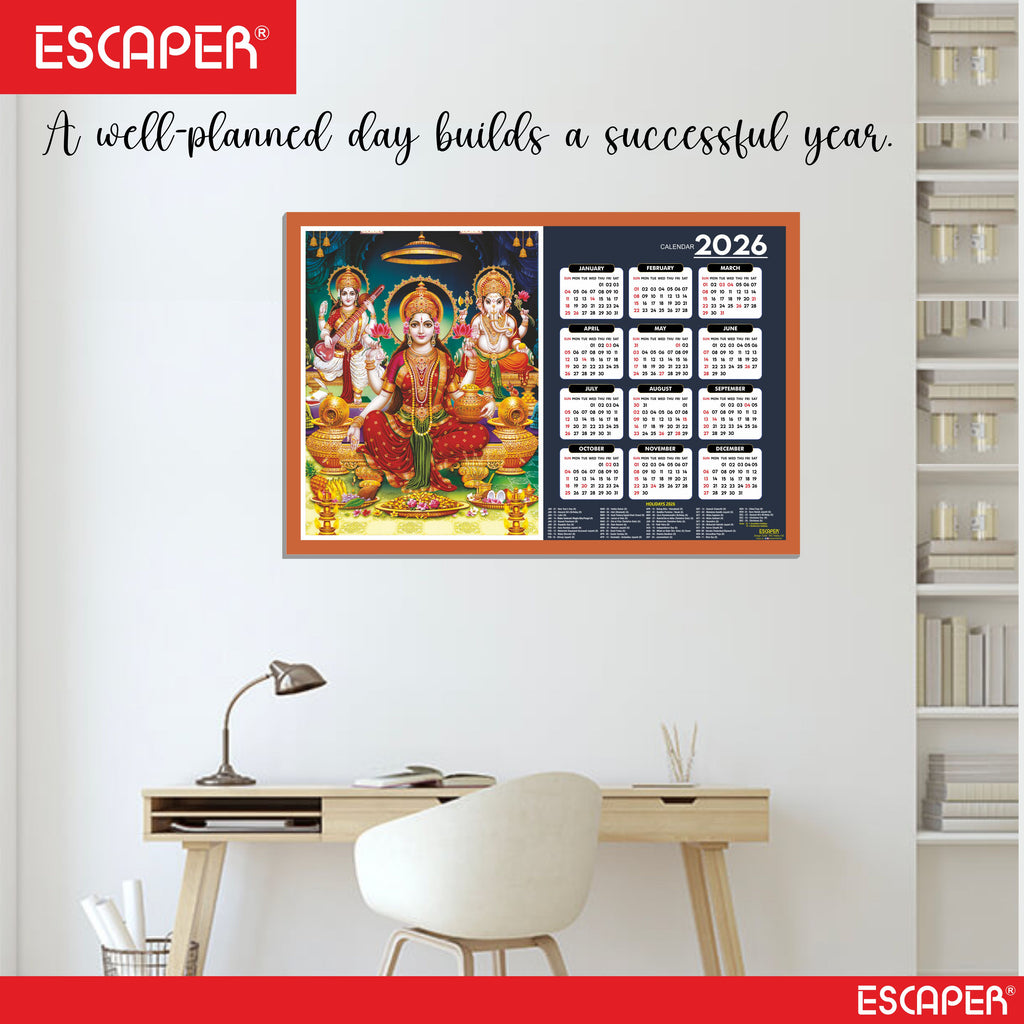 Goddess Lakshmi Wall Calendar 2026 hanging (45 x 30 cm), Laxmi Ji Pana, Laxmi Devi, Durga, Saraswati Maa Wall Calendar 2026, Kali Mata Photo, Sherawali Mata