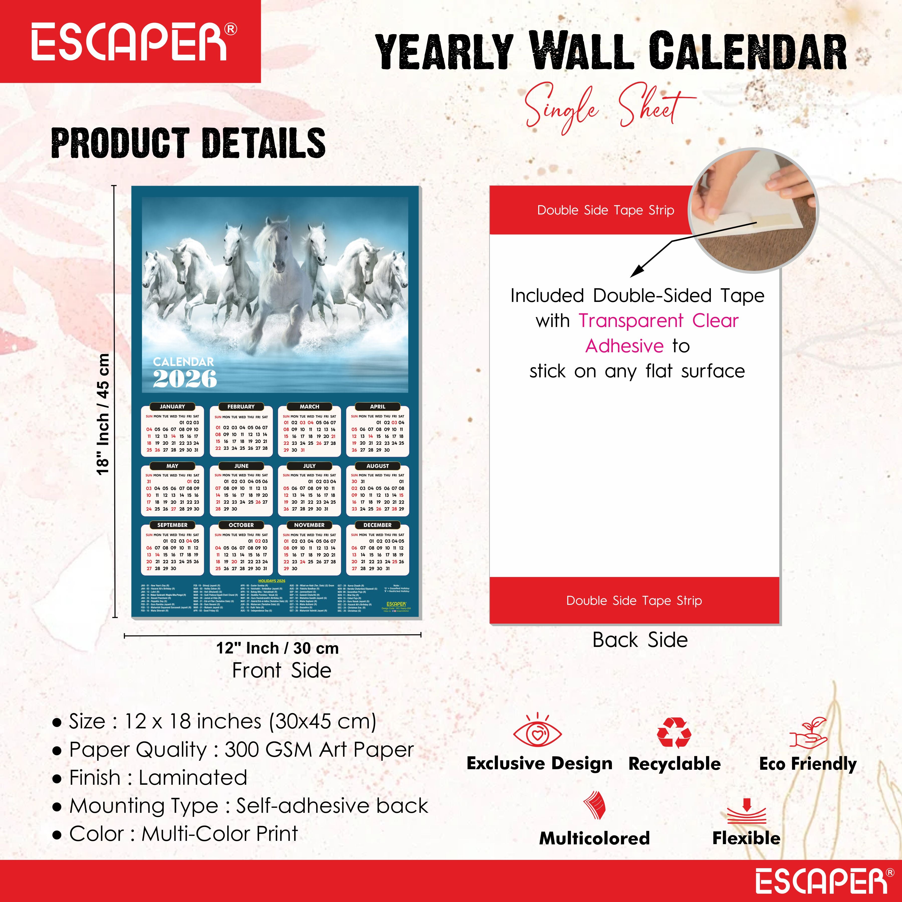 7 Horses Wall Calendar 2026 hanging (45 x 30 cm), Seven Horses Wall Calendar 2026, Seven Horses Calendar, Seven Horse Wall Decor, New Year Calendar 2026, New Year Gift