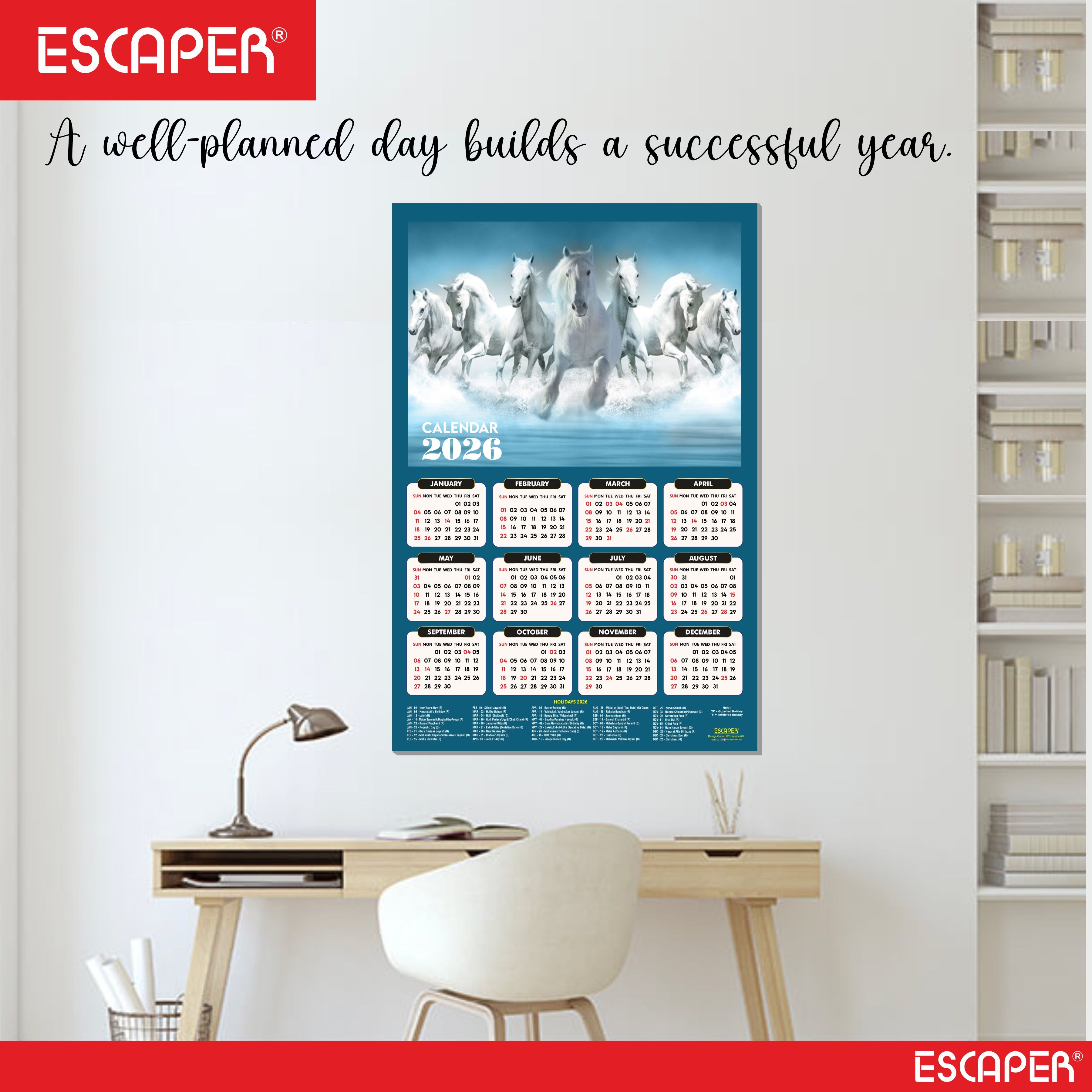 7 Horses Wall Calendar 2026 hanging (45 x 30 cm), Seven Horses Wall Calendar 2026, Seven Horses Calendar, Seven Horse Wall Decor, New Year Calendar 2026, New Year Gift