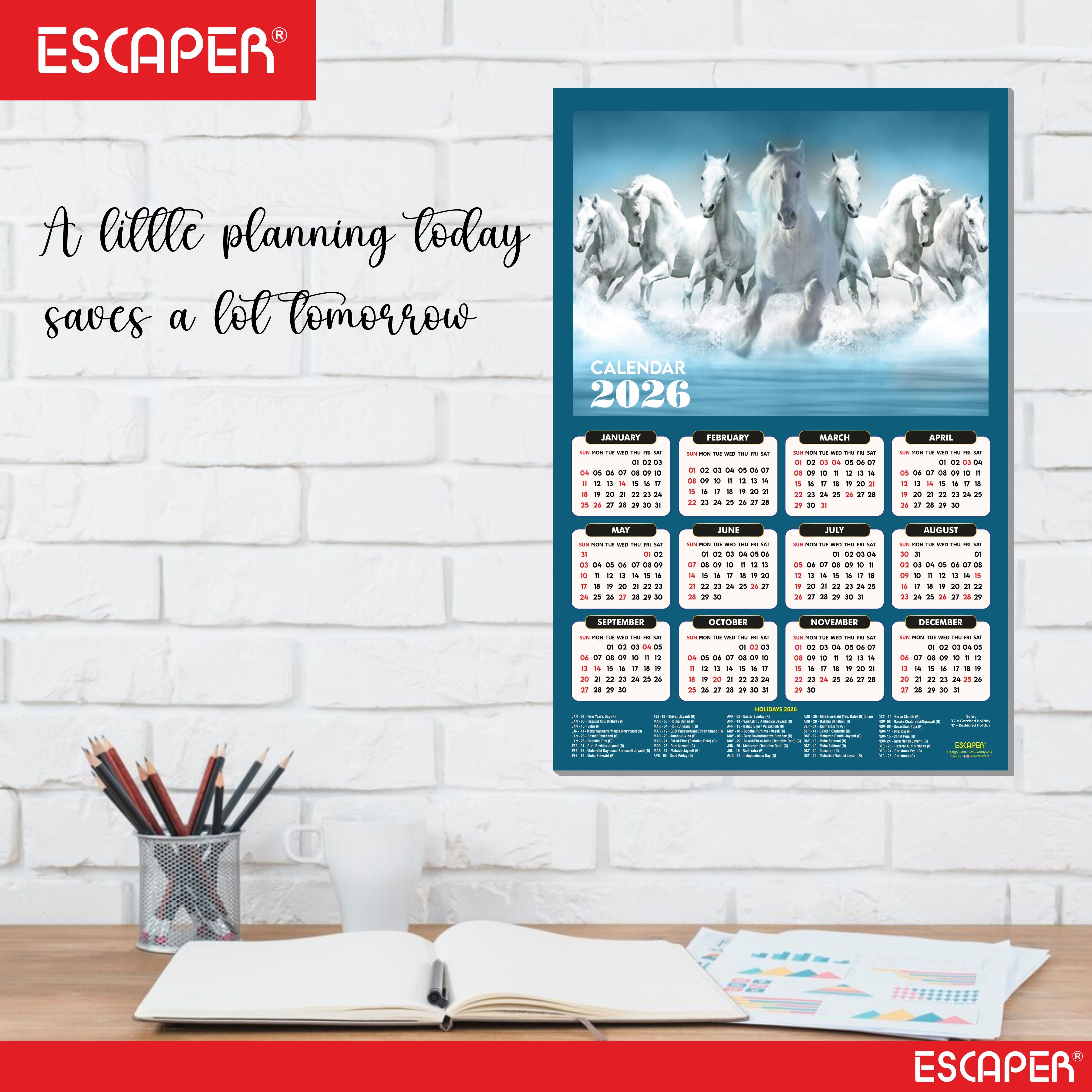 7 Horses Wall Calendar 2026 hanging (45 x 30 cm), Seven Horses Wall Calendar 2026, Seven Horses Calendar, Seven Horse Wall Decor, New Year Calendar 2026, New Year Gift