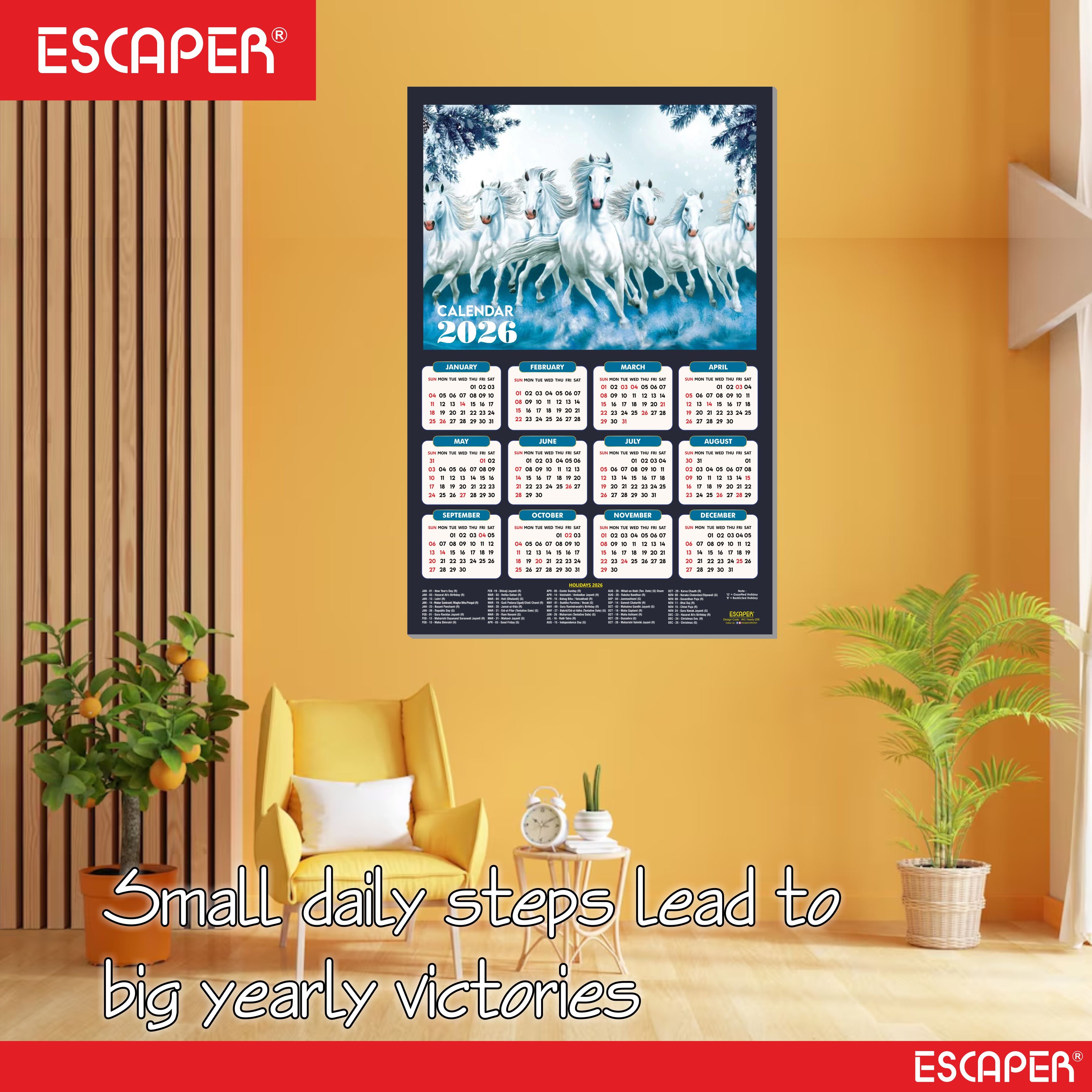7 Horses Wall Calendar 2026 hanging (45 x 30 cm), Seven Horses Wall Calendar 2026, Seven Horses Calendar, Seven Horse Wall Decor, New Year Calendar 2026, New Year Gift