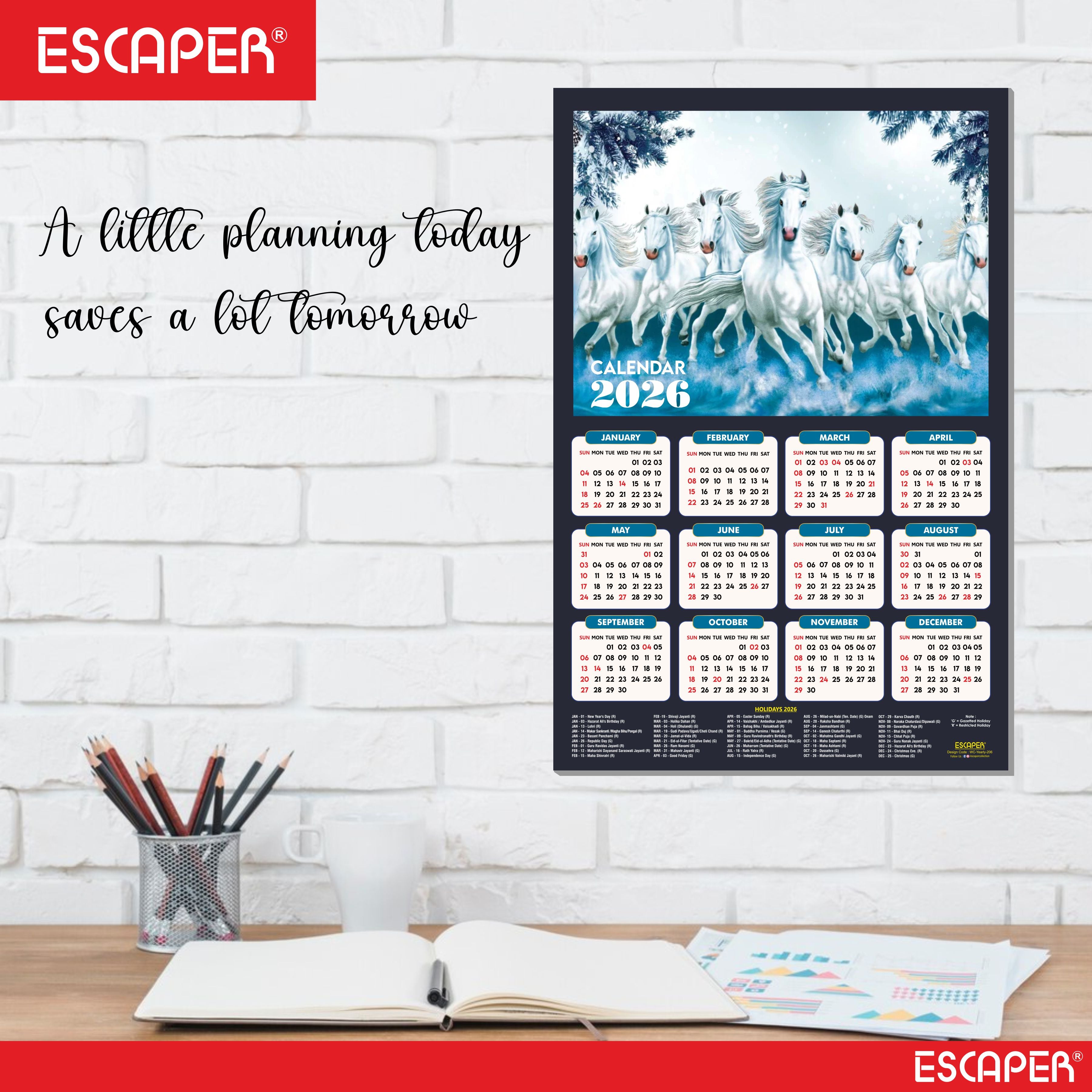 7 Horses Wall Calendar 2026 hanging (45 x 30 cm), Seven Horses Wall Calendar 2026, Seven Horses Calendar, Seven Horse Wall Decor, New Year Calendar 2026, New Year Gift