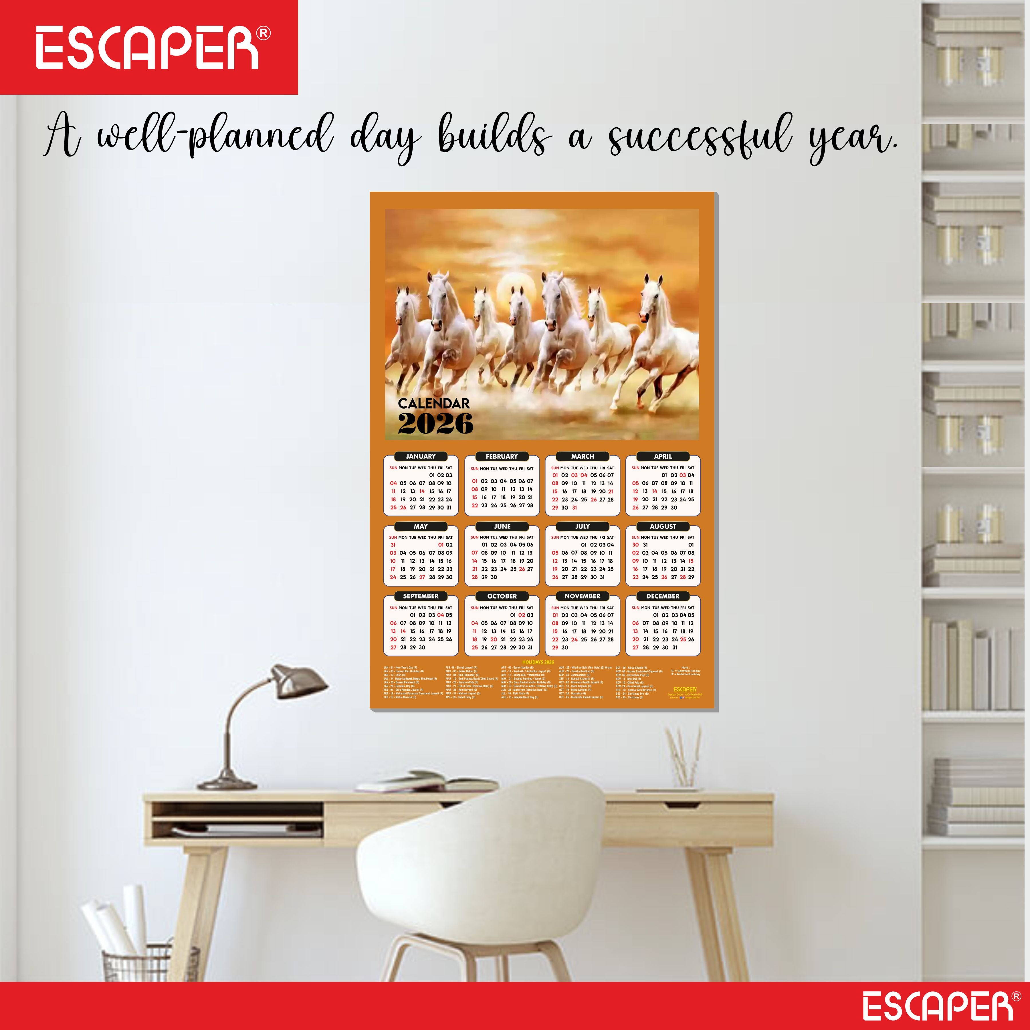 7 Horses Wall Calendar 2026 hanging (45 x 30 cm), Seven Horses Wall Calendar 2026, Seven Horses Calendar, Seven Horse Wall Decor, New Year Calendar 2026, New Year Gift