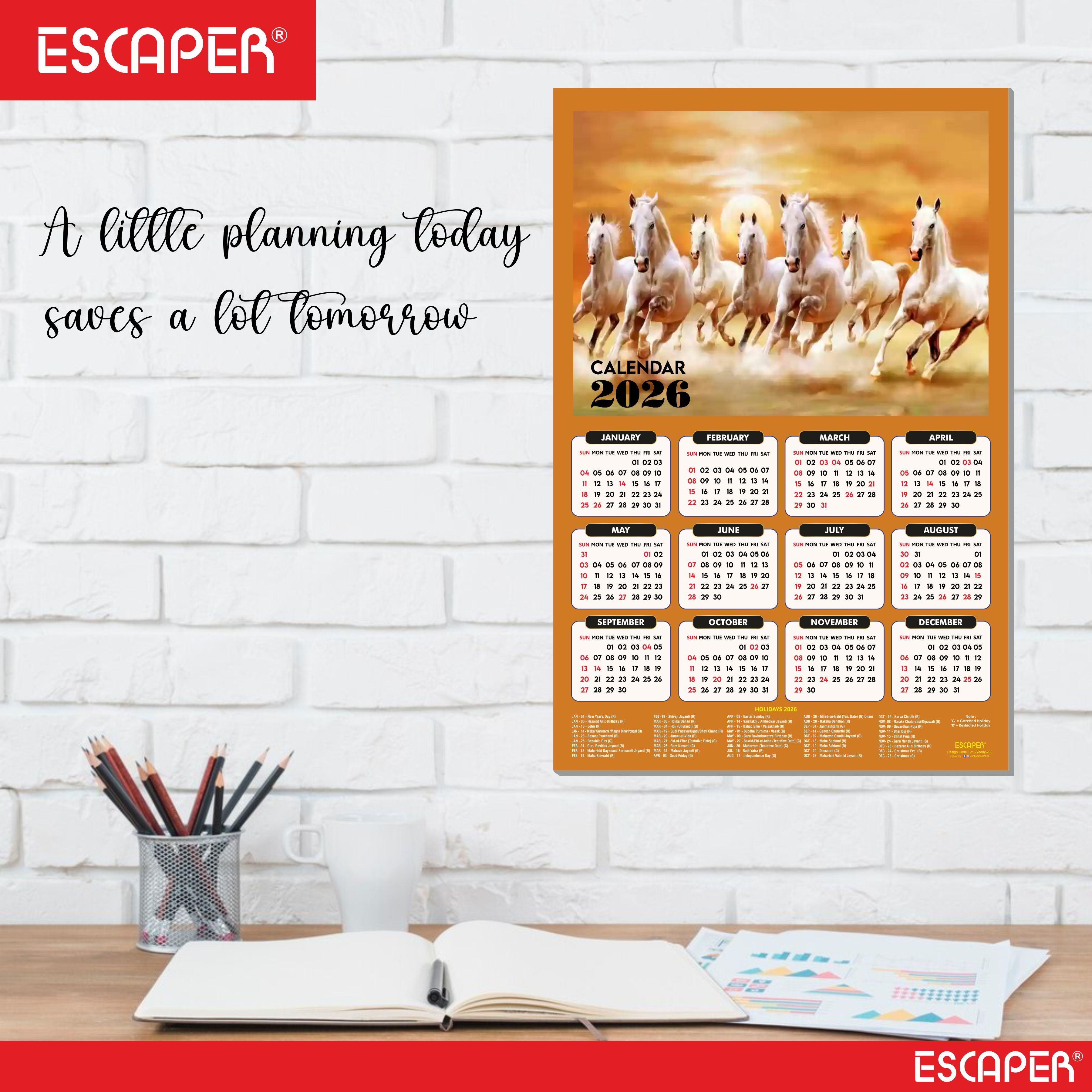 7 Horses Wall Calendar 2026 hanging (45 x 30 cm), Seven Horses Wall Calendar 2026, Seven Horses Calendar, Seven Horse Wall Decor, New Year Calendar 2026, New Year Gift