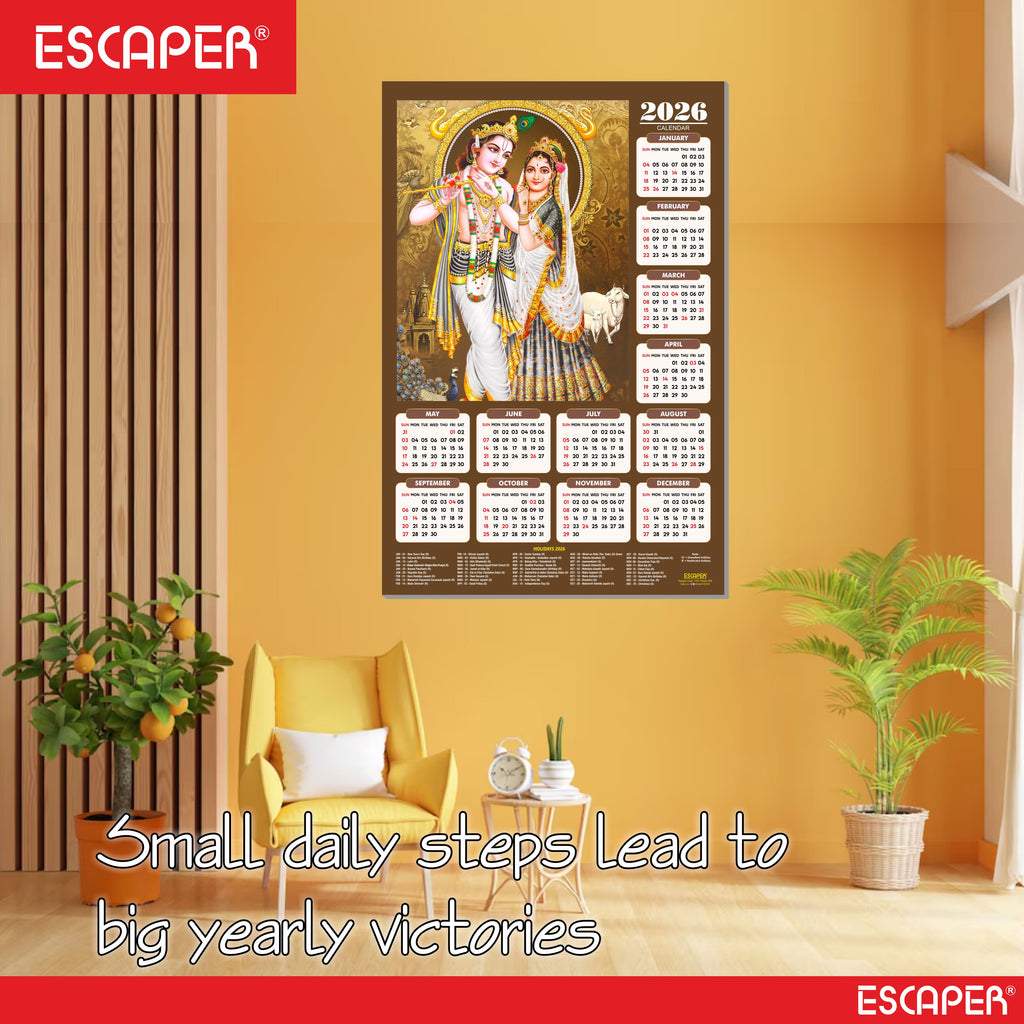 Shree Krishna Wall Calendar 2026 (45 x 30 cm) - Radha Krishna Wall Decor, Laddu Gopal Photo, Bal Krishna Wall Calendar 2026, Religious, Bal Gopal Photo