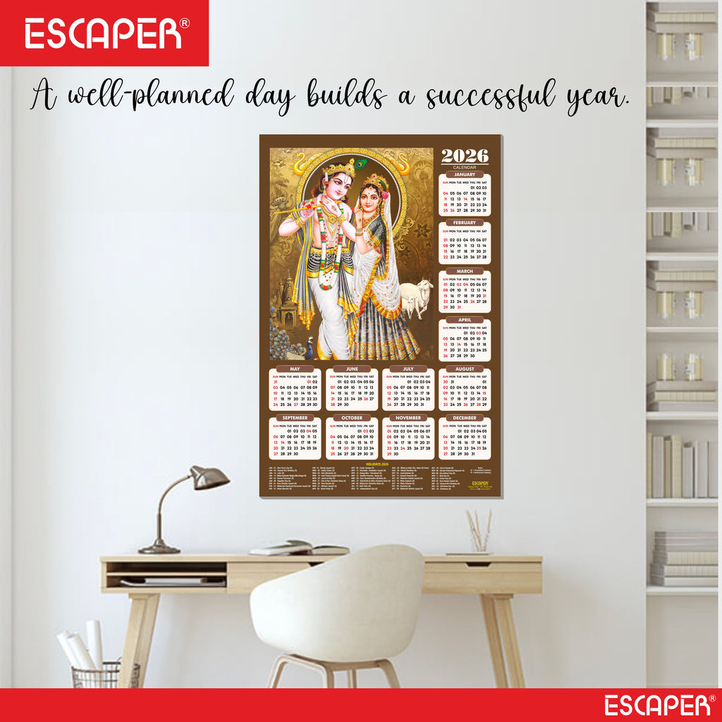 Shree Krishna Wall Calendar 2026 (45 x 30 cm) - Radha Krishna Wall Decor, Laddu Gopal Photo, Bal Krishna Wall Calendar 2026, Religious, Bal Gopal Photo