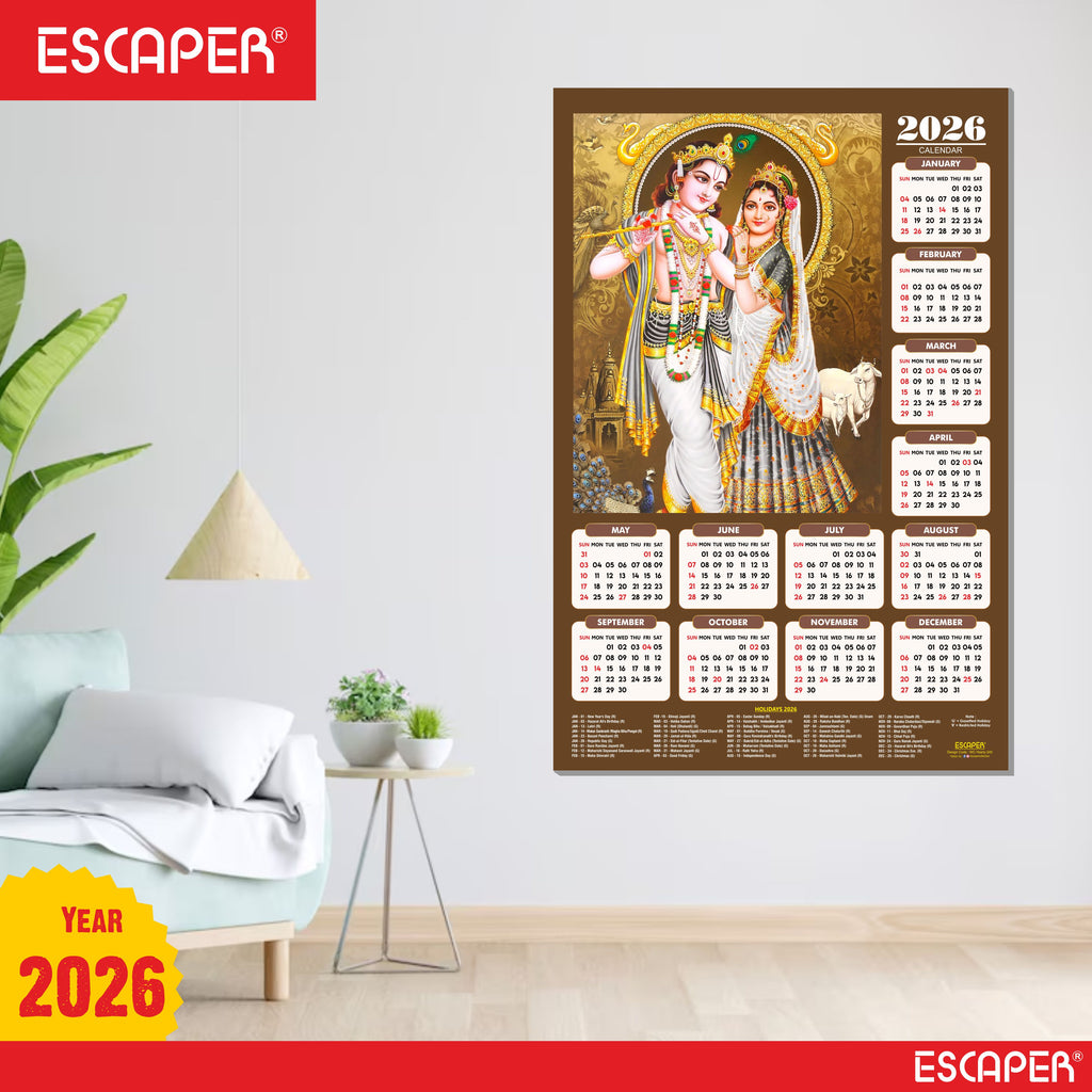 Shree Krishna Wall Calendar 2026 (45 x 30 cm) - Radha Krishna Wall Decor, Laddu Gopal Photo, Bal Krishna Wall Calendar 2026, Religious, Bal Gopal Photo