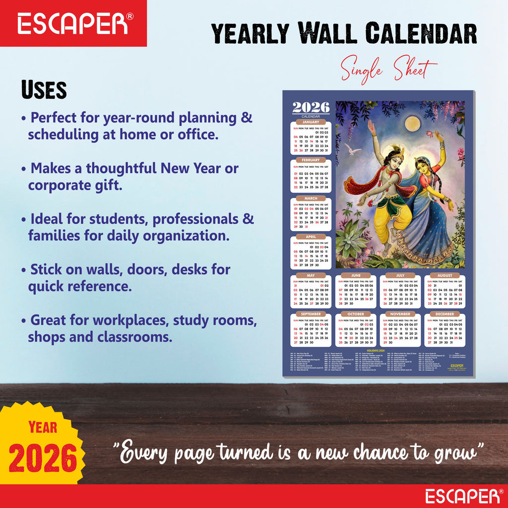 Shree Krishna Wall Calendar 2026 (45 x 30 cm) - Radha Krishna Wall Decor, Laddu Gopal Photo, Bal Krishna Wall Calendar 2026, Religious Bal Gopal Photo