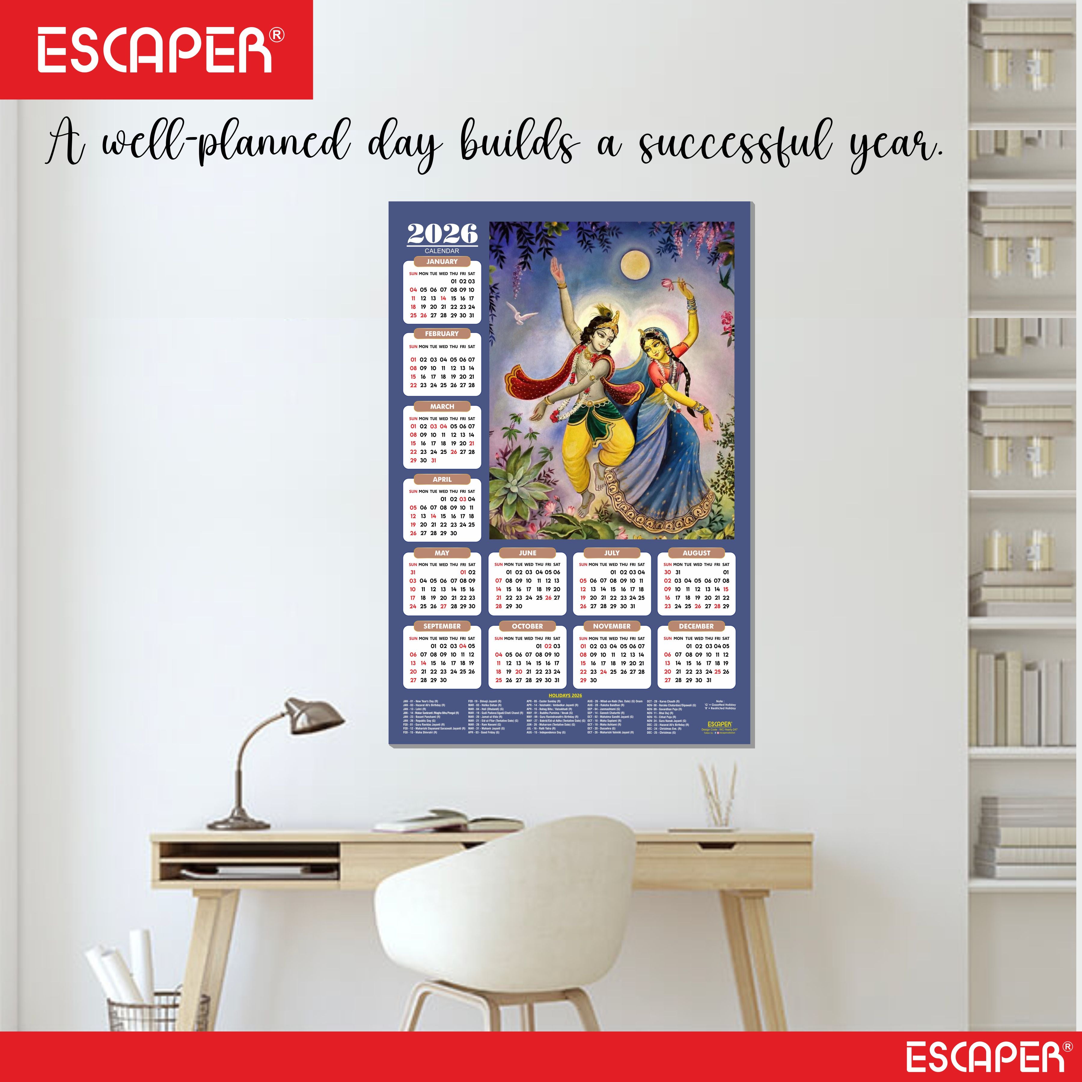 Shree Krishna Wall Calendar 2026 (45 x 30 cm) - Radha Krishna Wall Decor, Laddu Gopal Photo, Bal Krishna Wall Calendar 2026, Religious Bal Gopal Photo