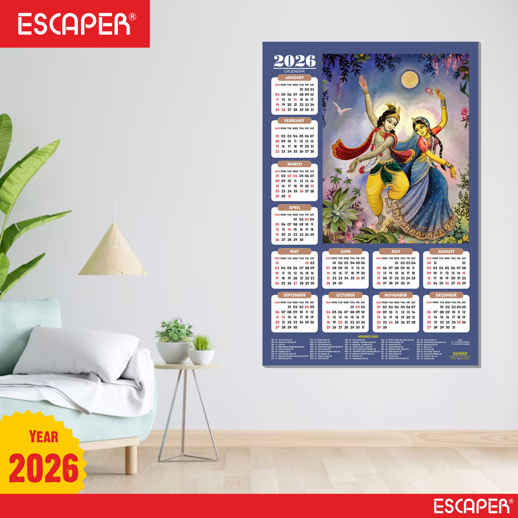 Shree Krishna Wall Calendar 2026 (45 x 30 cm) - Radha Krishna Wall Decor, Laddu Gopal Photo, Bal Krishna Wall Calendar 2026, Religious Bal Gopal Photo