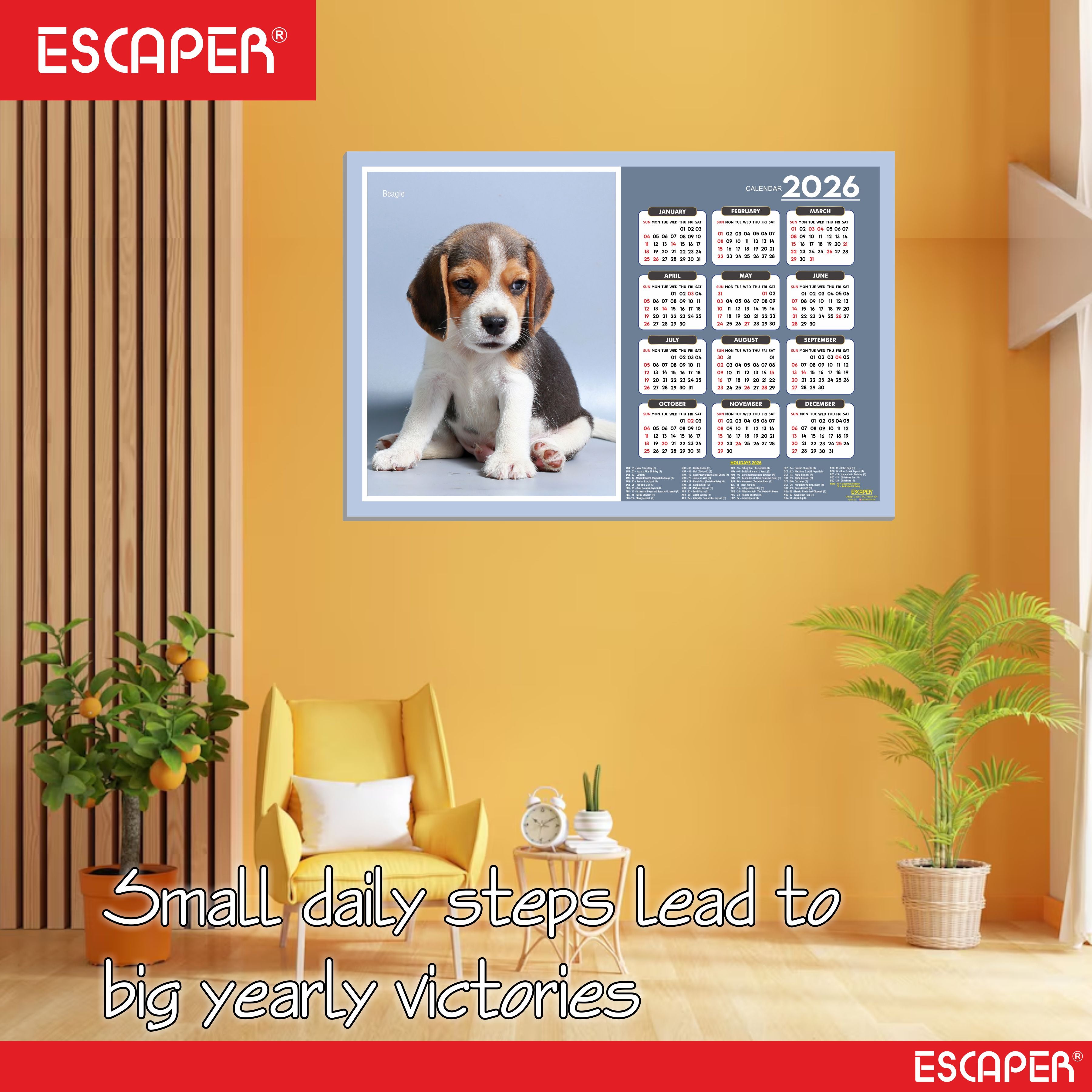 Beagle Dog Wall Calendar 2026 – 45 x 30 cm, Cute Puppy & Pet Dog Photos, Wall Decor Calendar for Home, Kids Room & New Year Gift