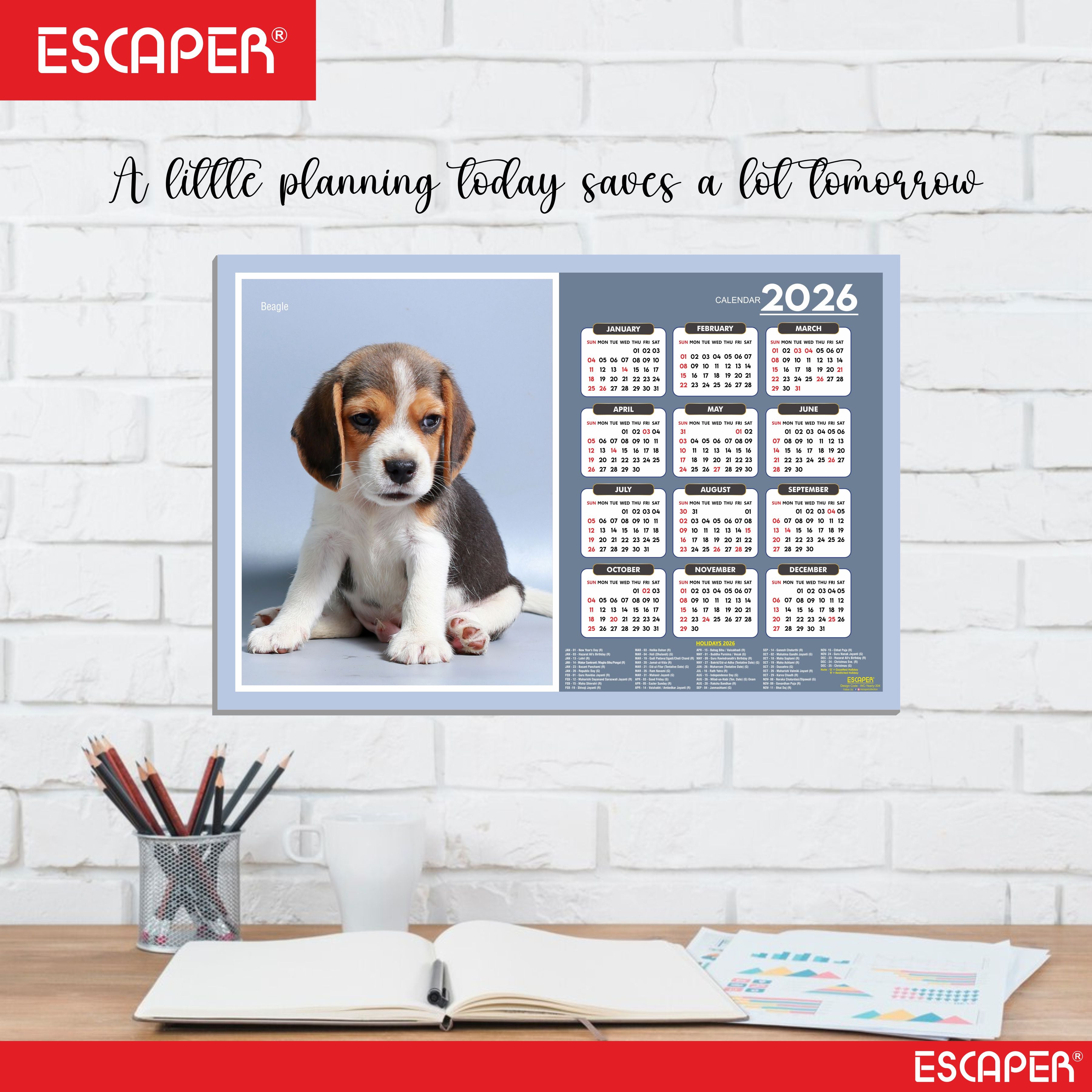 Beagle Dog Wall Calendar 2026 – 45 x 30 cm, Cute Puppy & Pet Dog Photos, Wall Decor Calendar for Home, Kids Room & New Year Gift
