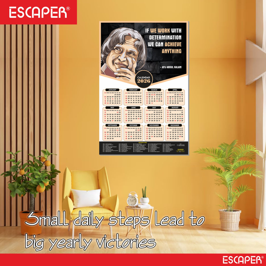 Dr. APJ Abdul Kalam Motivational Wall Calendar 2026 & Inspirational Quotes (12 x 18), Famous Quotes Wall Calendar 2026, Ideal for Room Decoration, Wall Art