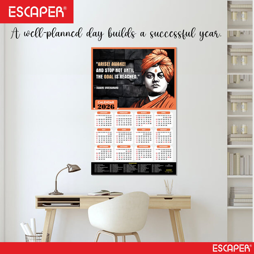 Swami Vivekanand Motivational Wall Calendar 2026 & Inspirational Quotes (12 x 18), Famous Quotes Wall Calendar 2026, Ideal for Room Decoration, Wall Art