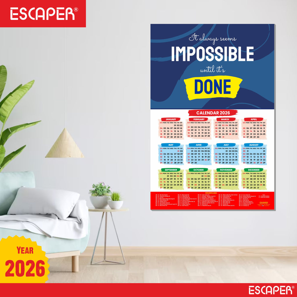 Motivational New Year Wall Calendar 2026 (45x30 cm), Inspirational Quotes Wall Art For Home & Office Decor, Study Table