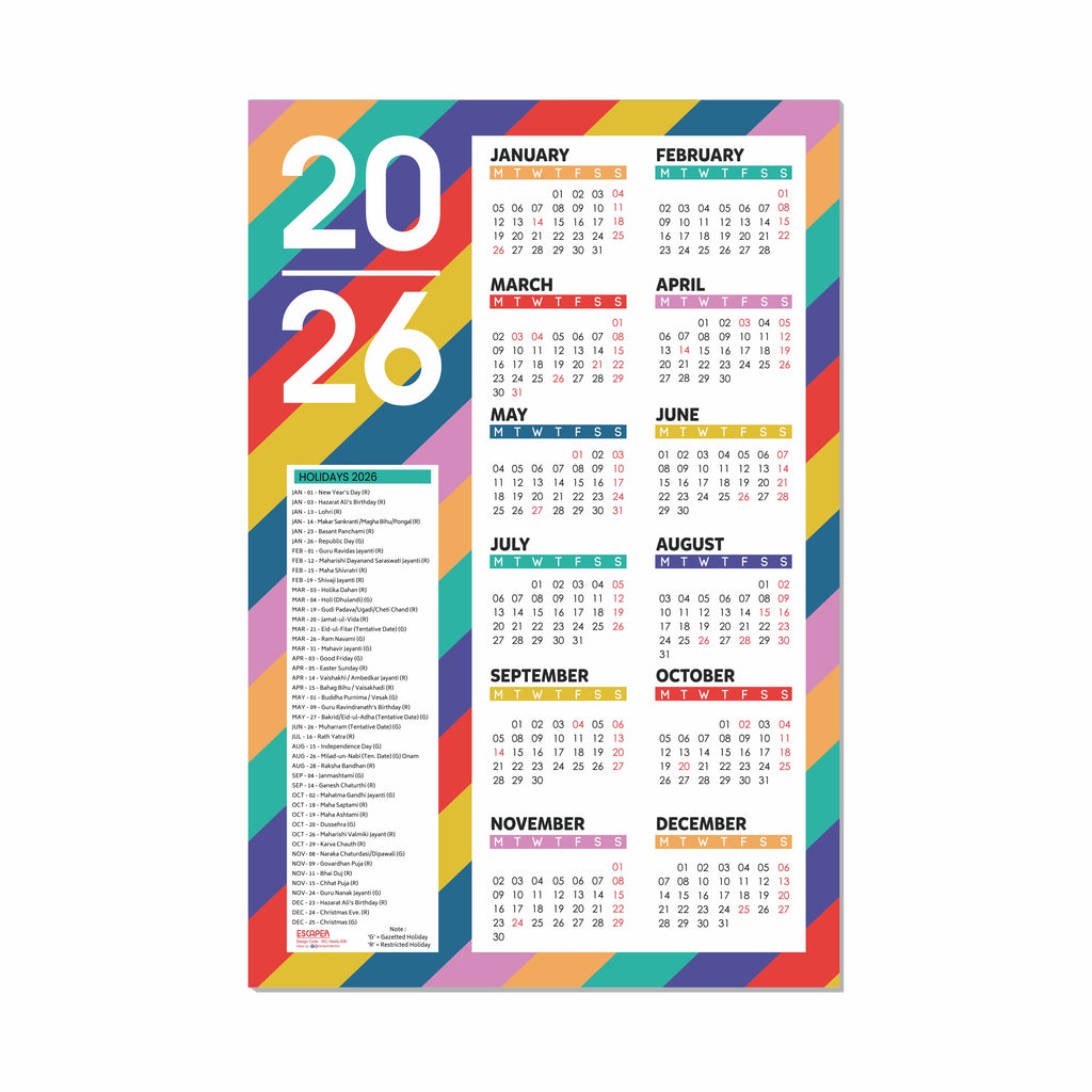 Wall Calendar 2026 – 12 x 18 Inch, Laminated 300 GSM Paper, Easy-to-Stick, Durable & Stylish Yearly Planner for Home, Office & Gift for Family or Colleagues