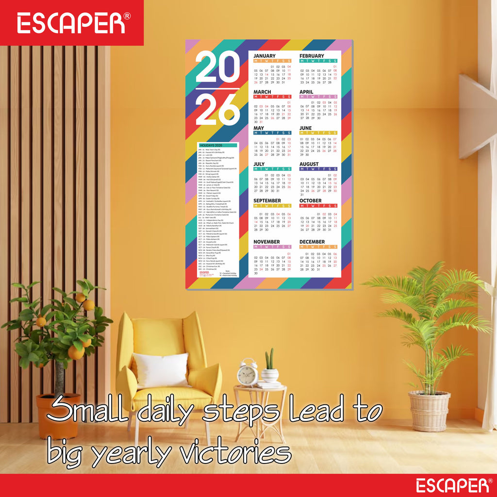 Wall Calendar 2026 – 12 x 18 Inch, Laminated 300 GSM Paper, Easy-to-Stick, Durable & Stylish Yearly Planner for Home, Office & Gift for Family or Colleagues