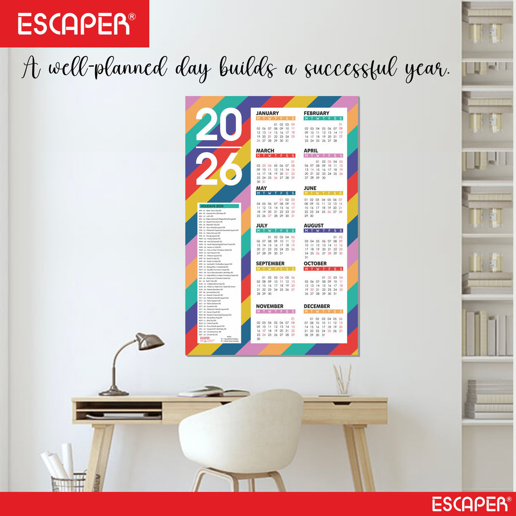 Wall Calendar 2026 – 12 x 18 Inch, Laminated 300 GSM Paper, Easy-to-Stick, Durable & Stylish Yearly Planner for Home, Office & Gift for Family or Colleagues
