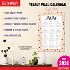Wall Calendar 2026 – 12 x 18 Inch, Laminated 300 GSM Paper, Easy-to-Stick, Durable & Stylish Yearly Planner for Home, Office & Gift for Family or Colleagues