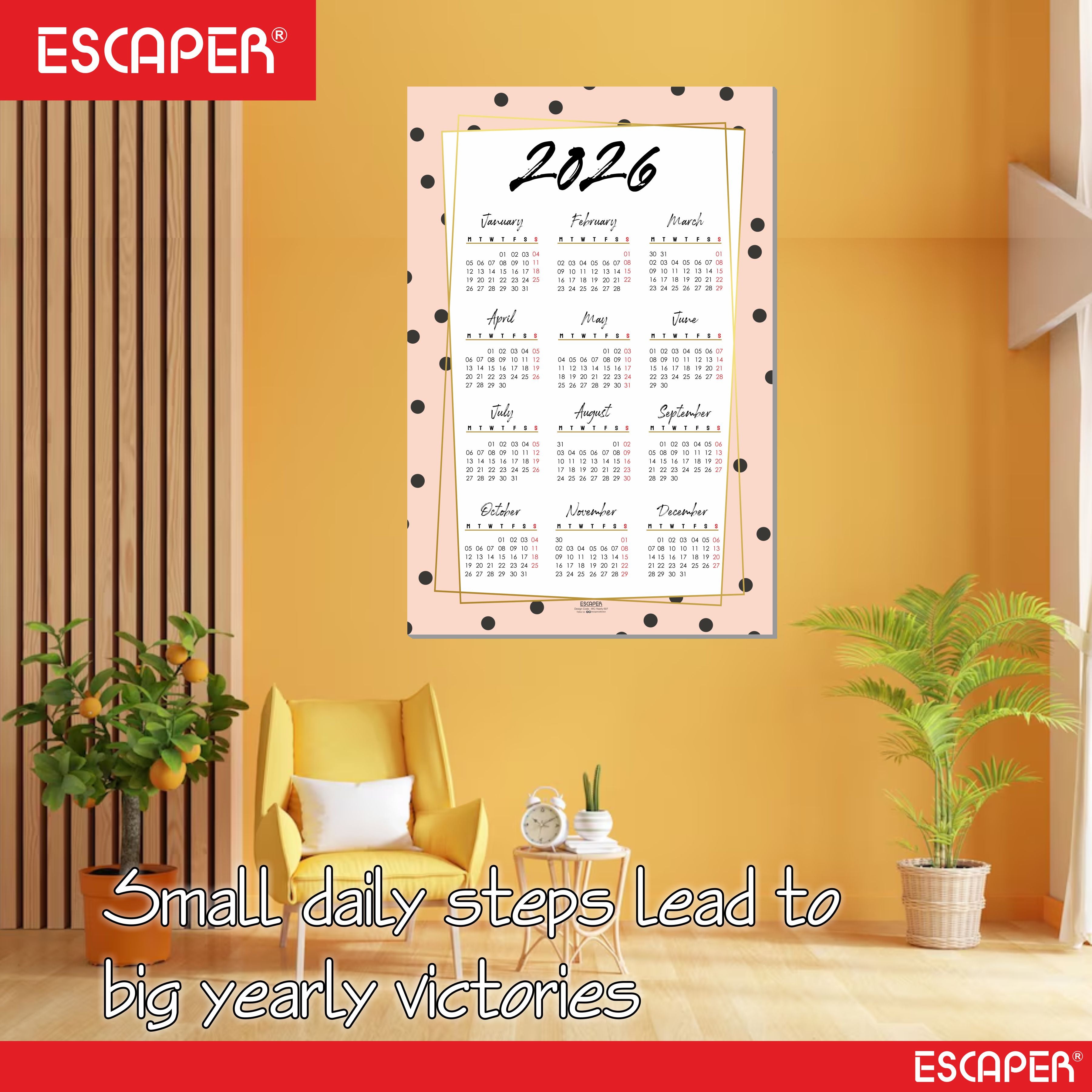 Wall Calendar 2026 – 12 x 18 Inch, Laminated 300 GSM Paper, Easy-to-Stick, Durable & Stylish Yearly Planner for Home, Office & Gift for Family or Colleagues