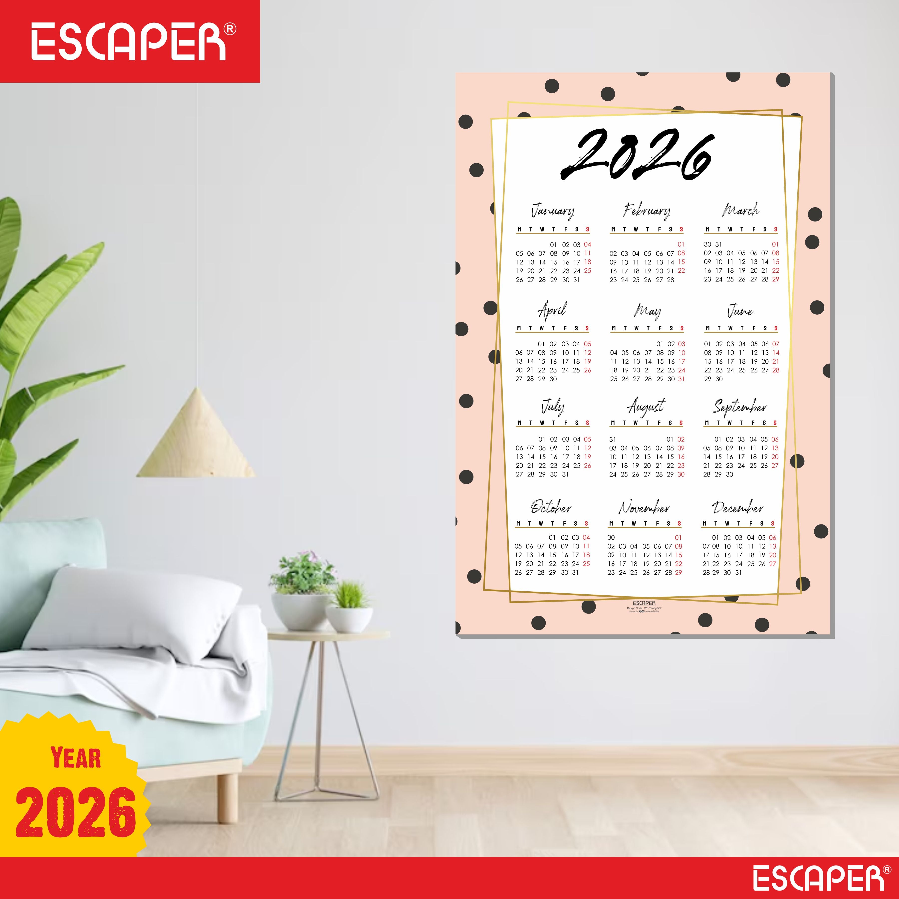 Wall Calendar 2026 – 12 x 18 Inch, Laminated 300 GSM Paper, Easy-to-Stick, Durable & Stylish Yearly Planner for Home, Office & Gift for Family or Colleagues