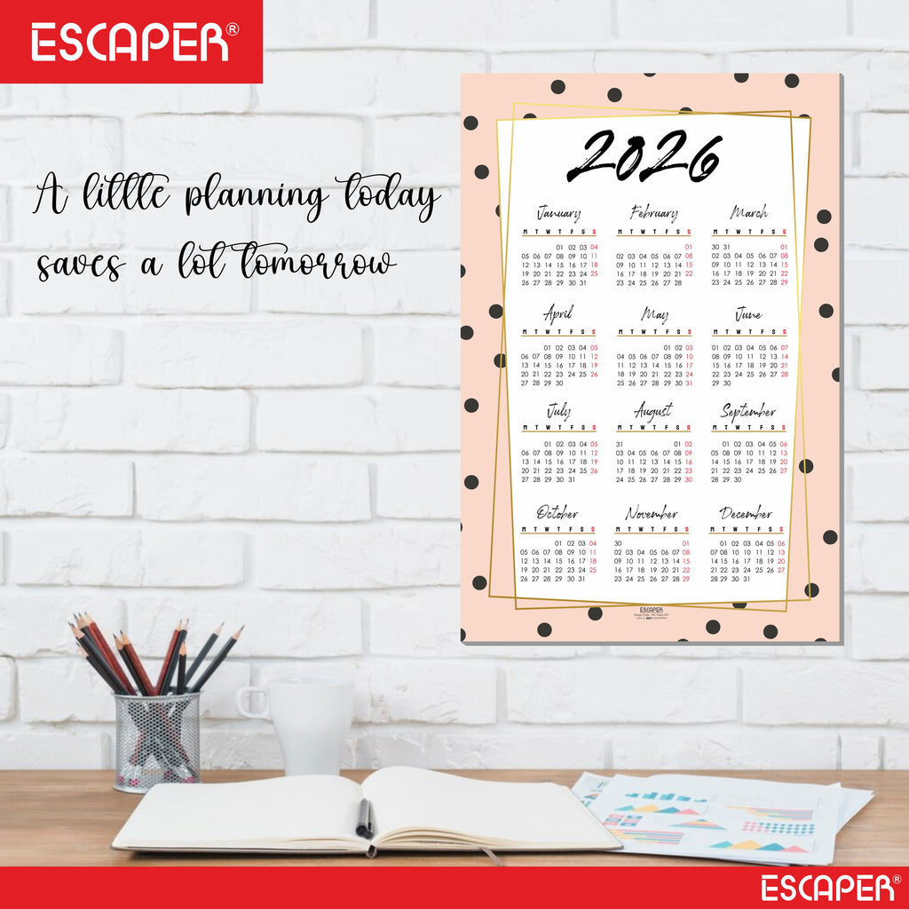 Wall Calendar 2026 – 12 x 18 Inch, Laminated 300 GSM Paper, Easy-to-Stick, Durable & Stylish Yearly Planner for Home, Office & Gift for Family or Colleagues