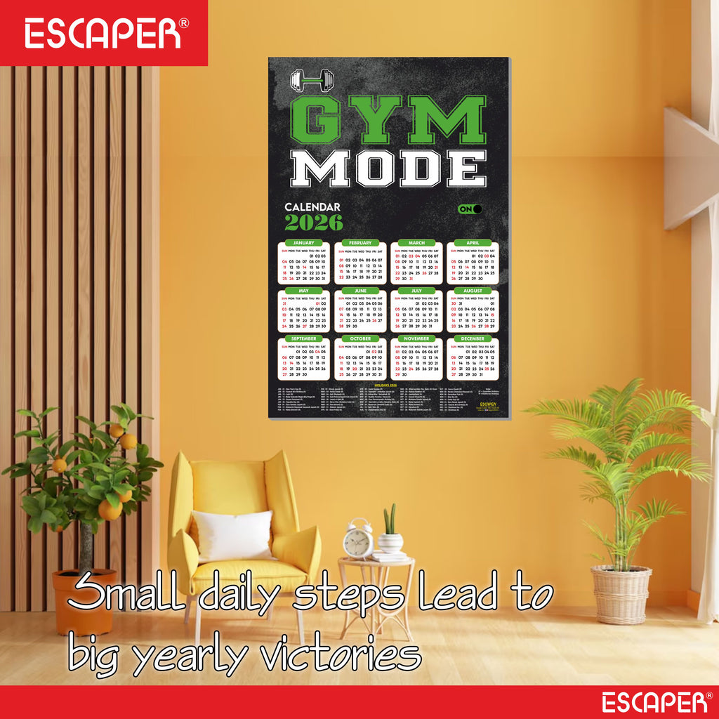 Gym Mode On Gym Wall Calendar 2026 hanging (12 x 18), Wall Calendar 2026 for Gym Motivation, Workout, Exercise, Bodybuilders, Fitness Center