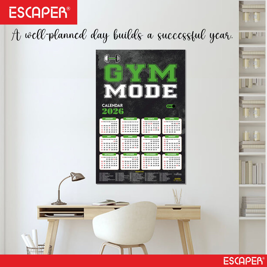 Gym Mode On Gym Wall Calendar 2026 hanging (12 x 18), Wall Calendar 2026 for Gym Motivation, Workout, Exercise, Bodybuilders, Fitness Center