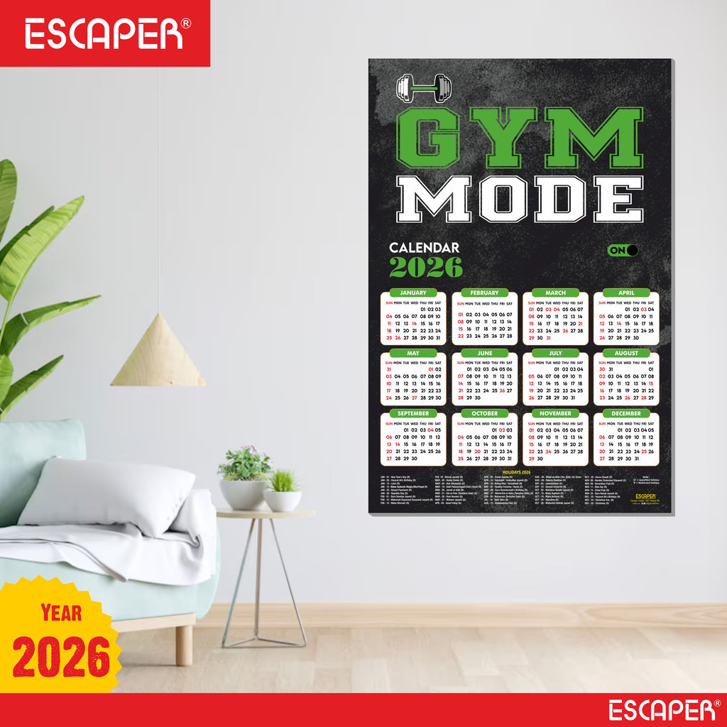 Gym Mode On Gym Wall Calendar 2026 hanging (12 x 18), Wall Calendar 2026 for Gym Motivation, Workout, Exercise, Bodybuilders, Fitness Center