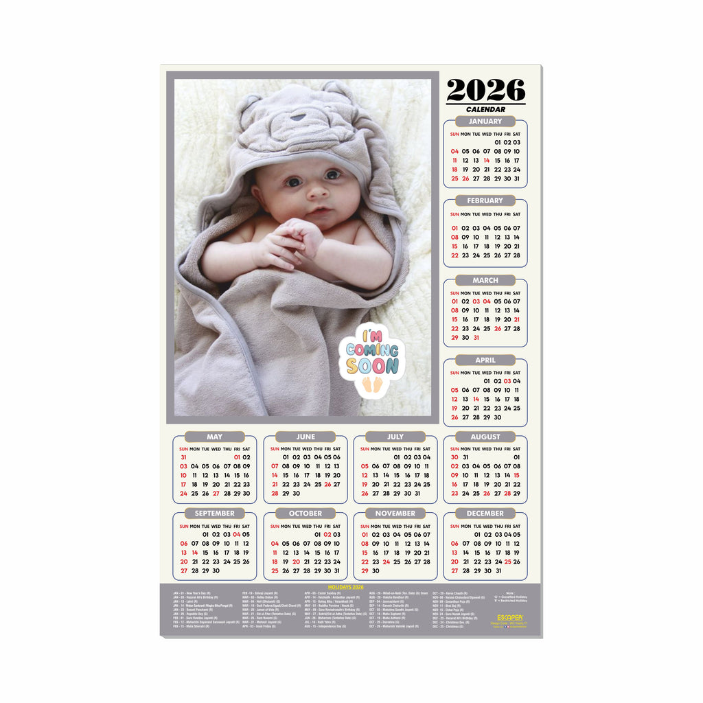 Cute Baby Wall Calendar 2026 for Pregnant Women (45 x 30 cm), Baby Pictures Photos hanging Wall Calendar 2026 for Room