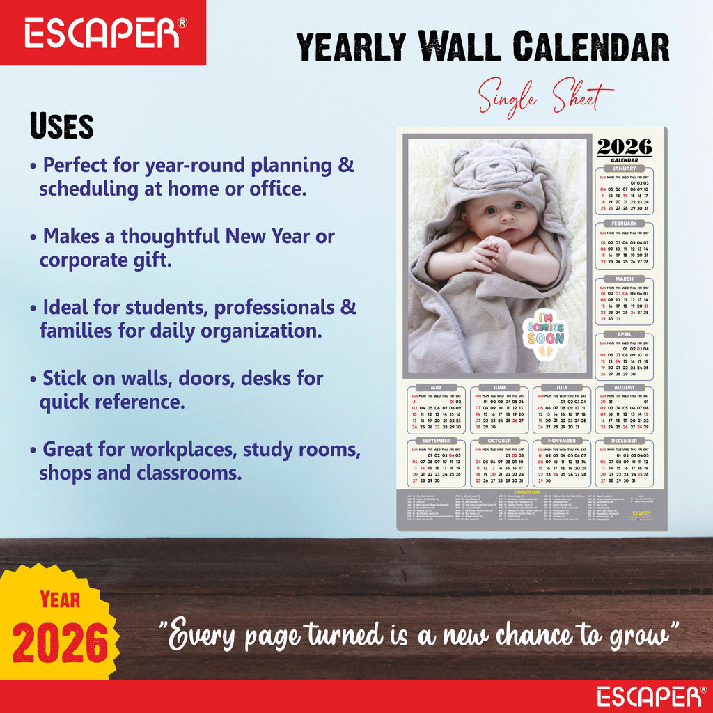 Cute Baby Wall Calendar 2026 for Pregnant Women (45 x 30 cm), Baby Pictures Photos hanging Wall Calendar 2026 for Room