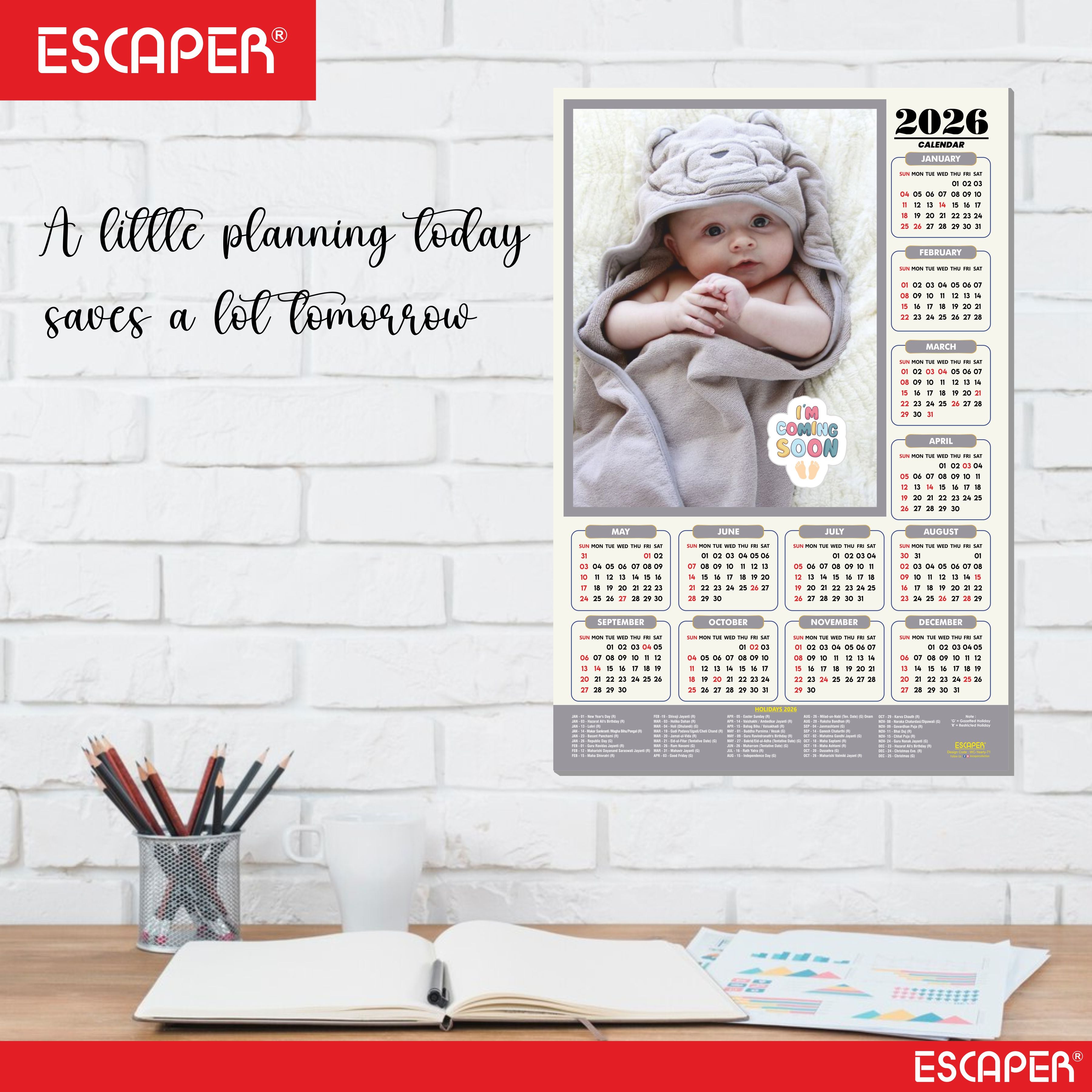 Cute Baby Wall Calendar 2026 for Pregnant Women (45 x 30 cm), Baby Pictures Photos hanging Wall Calendar 2026 for Room