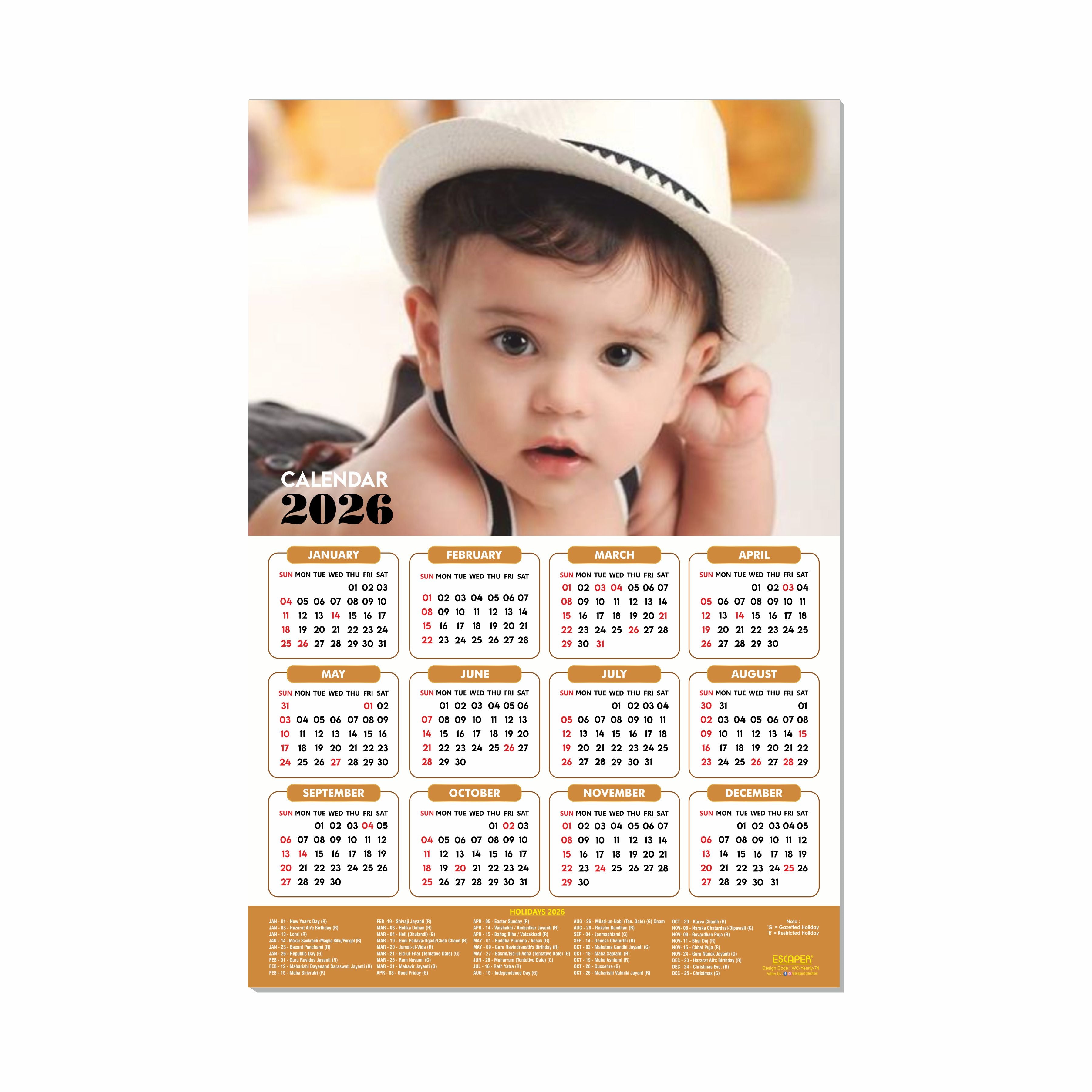 Cute Baby Wall Calendar 2026 for Pregnant Women (45 x 30 cm), Baby Pictures Photos hanging Wall Calendar 2026 for Room
