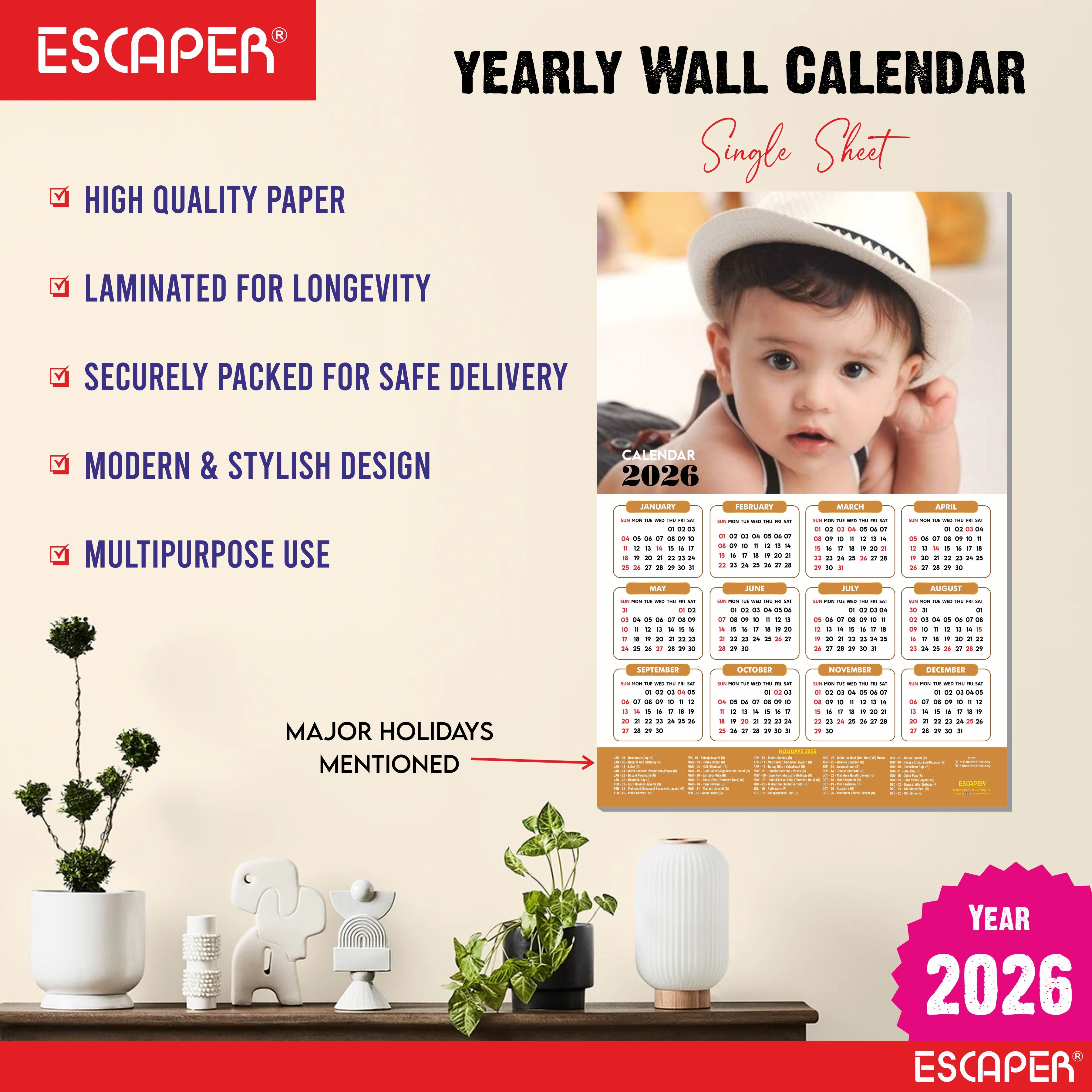 Cute Baby Wall Calendar 2026 for Pregnant Women (45 x 30 cm), Baby Pictures Photos hanging Wall Calendar 2026 for Room