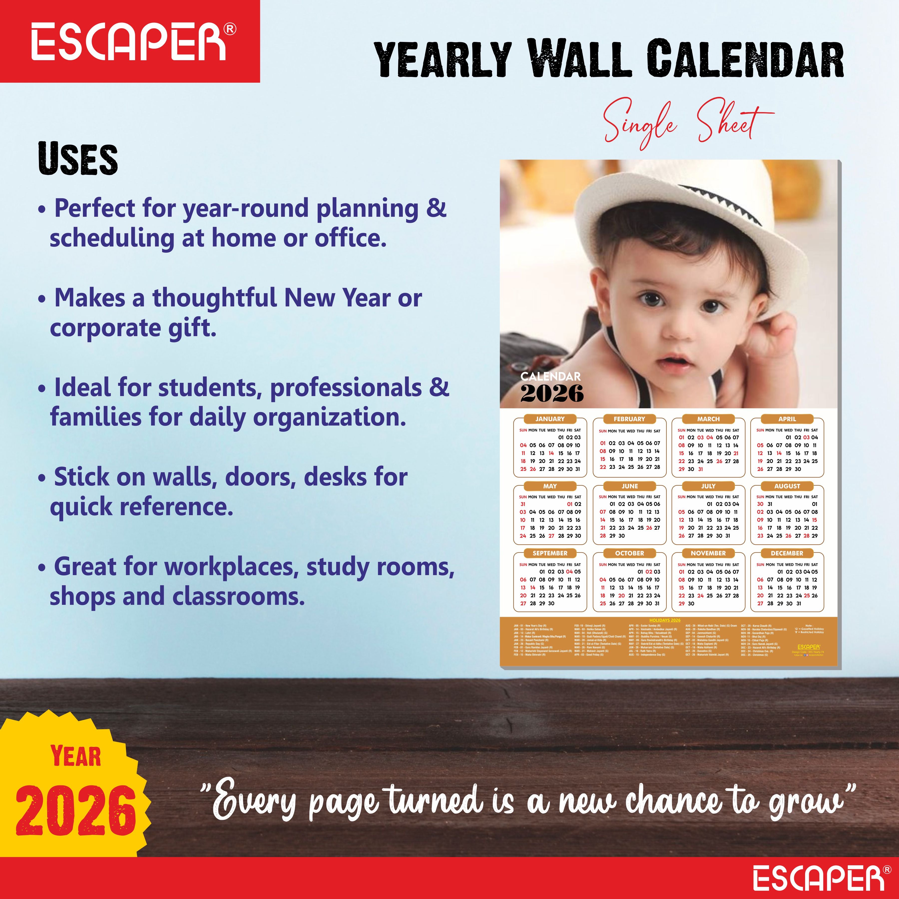 Cute Baby Wall Calendar 2026 for Pregnant Women (45 x 30 cm), Baby Pictures Photos hanging Wall Calendar 2026 for Room