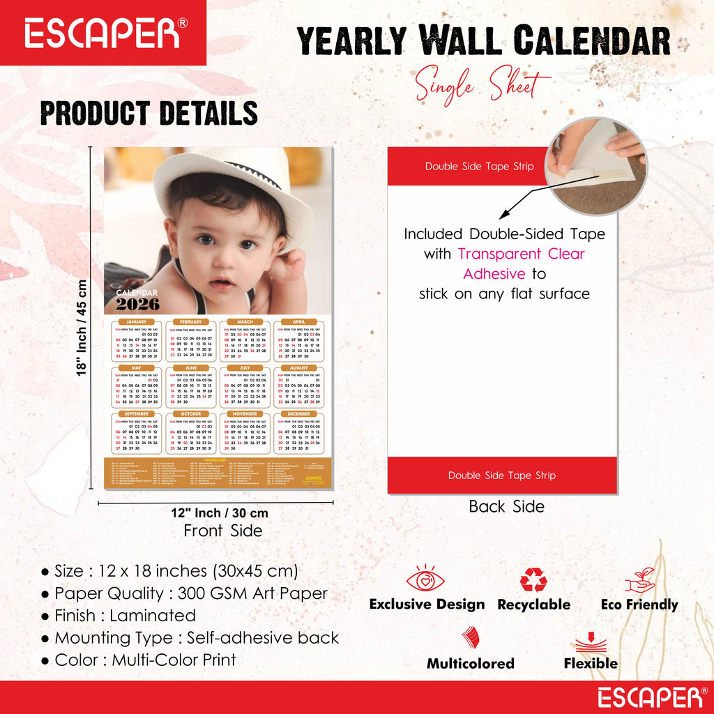Cute Baby Wall Calendar 2026 for Pregnant Women (45 x 30 cm), Baby Pictures Photos hanging Wall Calendar 2026 for Room