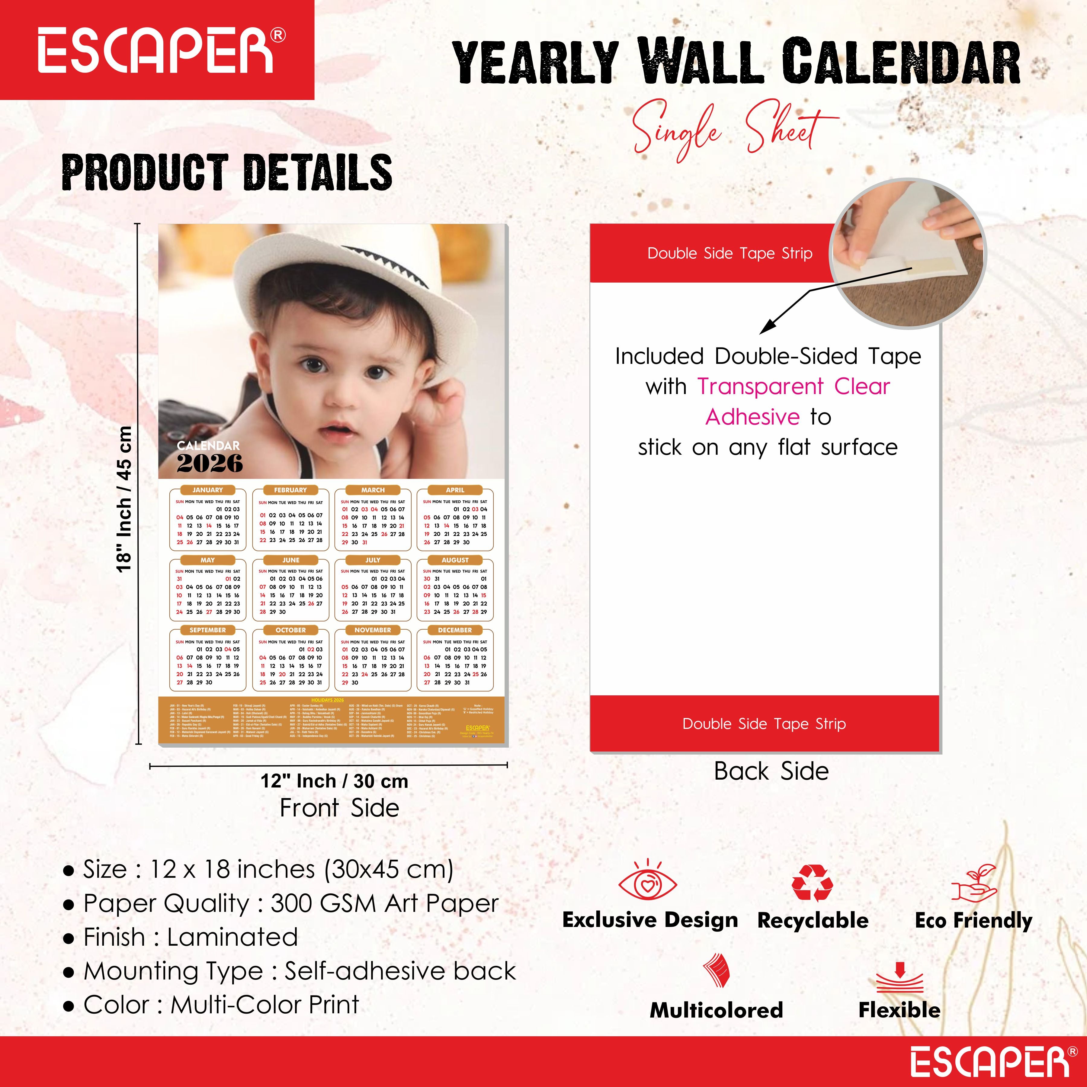 Cute Baby Wall Calendar 2026 for Pregnant Women (45 x 30 cm), Baby Pictures Photos hanging Wall Calendar 2026 for Room