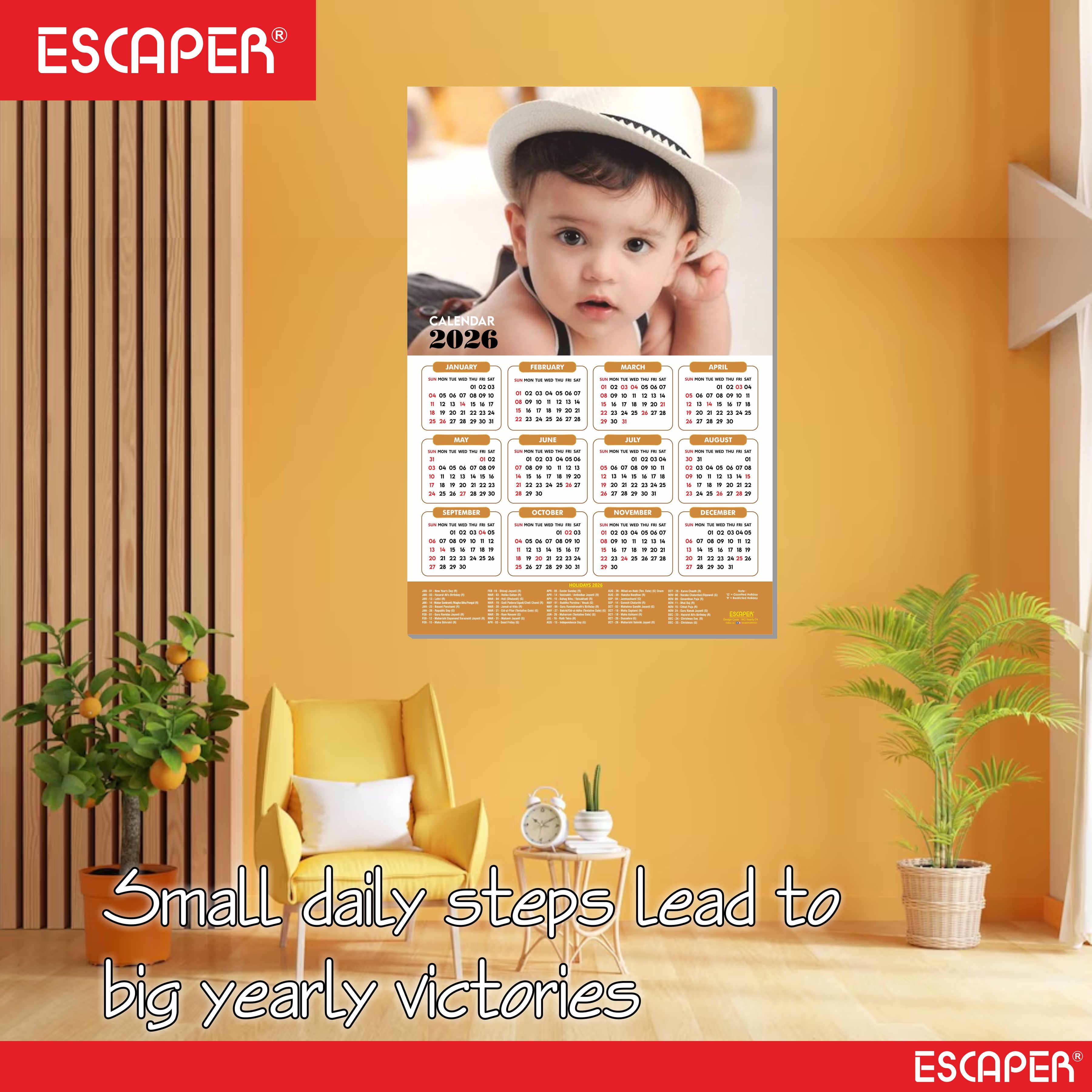 Cute Baby Wall Calendar 2026 for Pregnant Women (45 x 30 cm), Baby Pictures Photos hanging Wall Calendar 2026 for Room