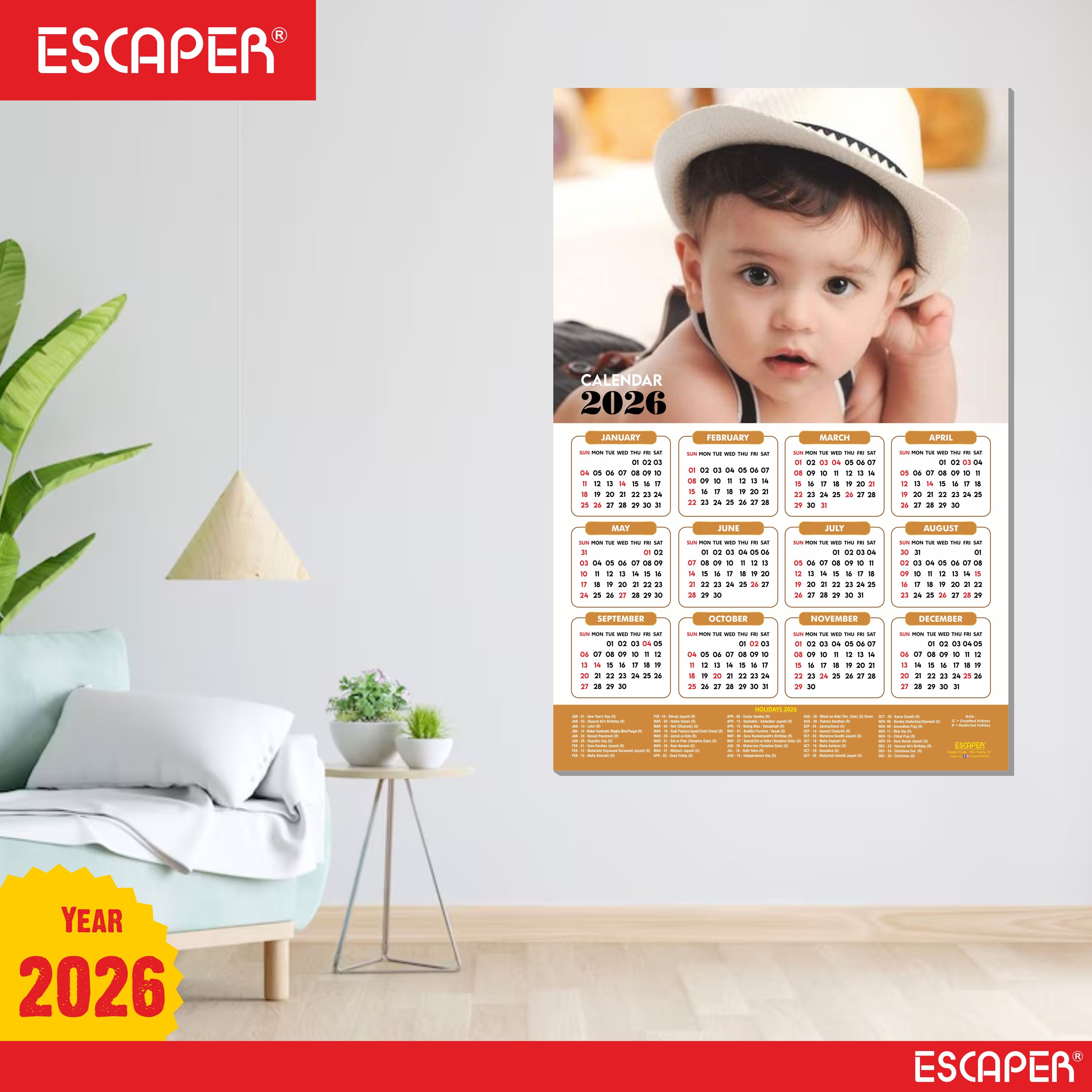 Cute Baby Wall Calendar 2026 for Pregnant Women (45 x 30 cm), Baby Pictures Photos hanging Wall Calendar 2026 for Room