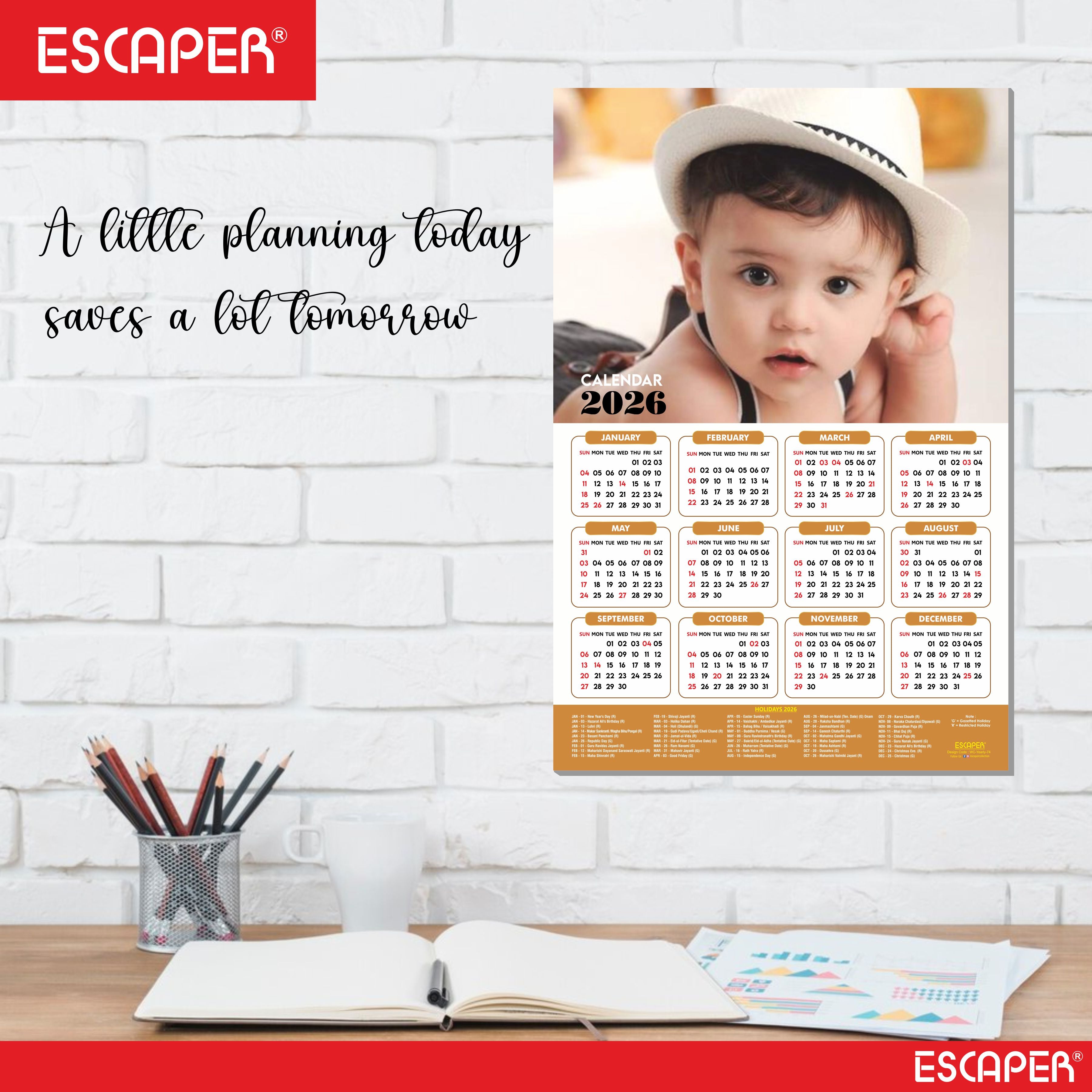 Cute Baby Wall Calendar 2026 for Pregnant Women (45 x 30 cm), Baby Pictures Photos hanging Wall Calendar 2026 for Room